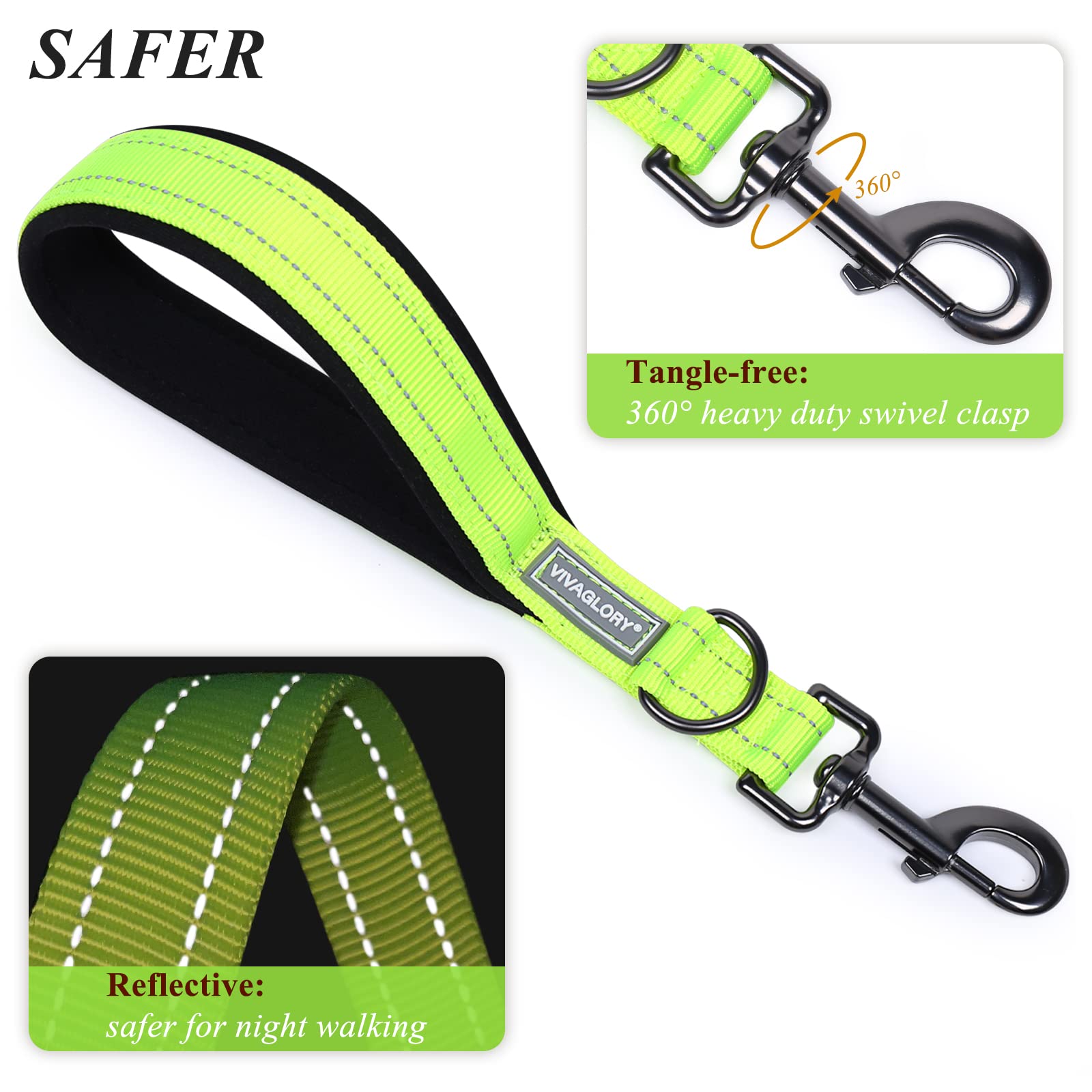 Vivaglory Short Dog Leash For Medium & Large Dogs, 12Inch, Bright Yellow