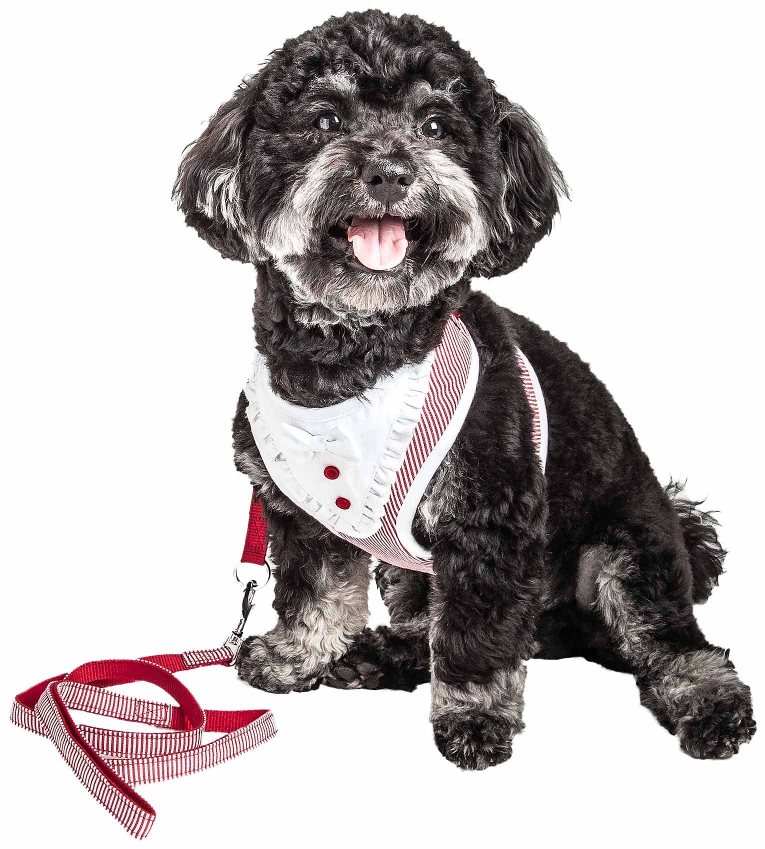 Pet Life ® Luxe Collection Spawling 2-In-1 Dog Harness And Leash With Ruffled Pet Collar And Fashion Dog Bowtie - Pet Harness And Dog Costume With Reversible Mesh And Alloy Dog Leash Attachments