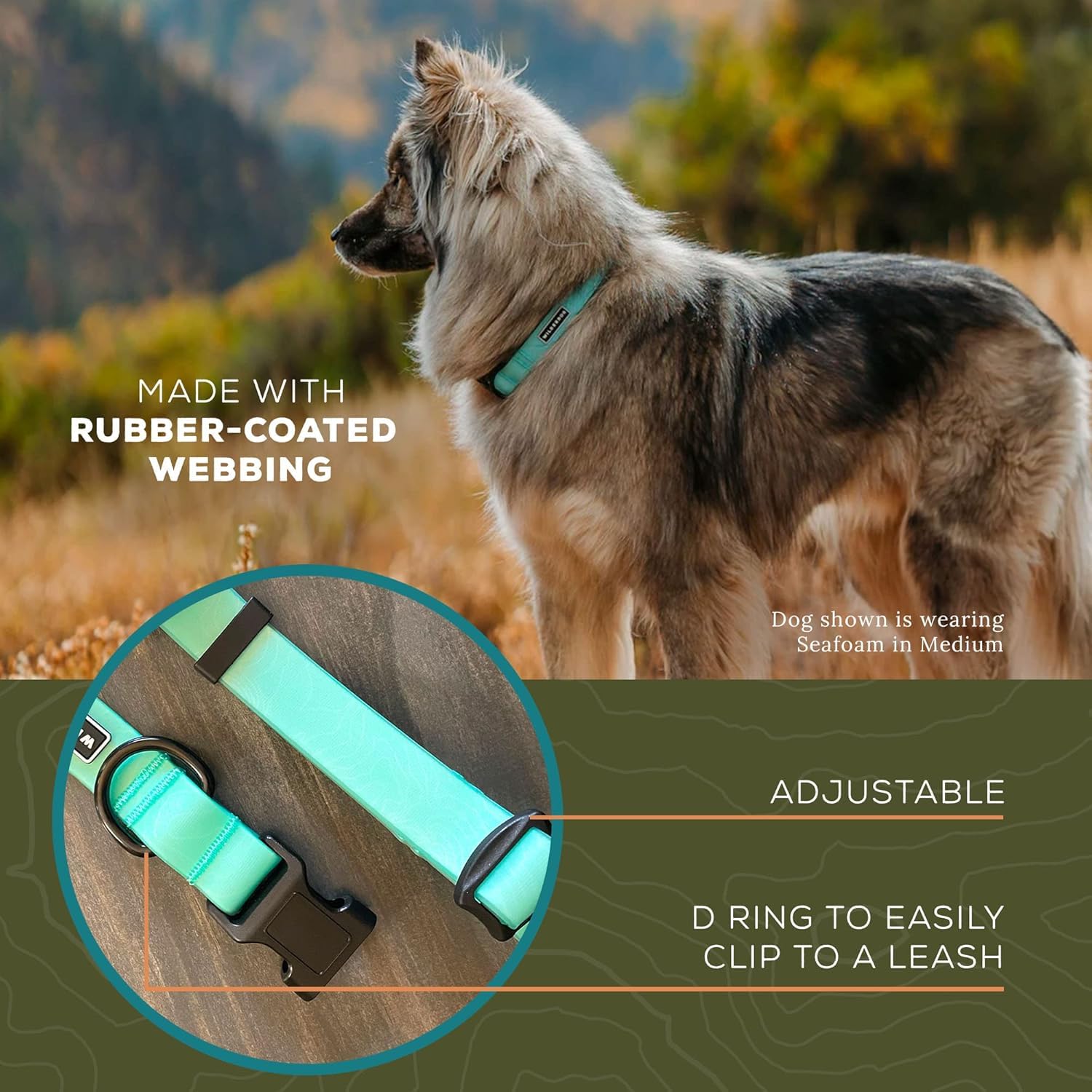 Wilderdog Waterproof Dog Collar - Repels Water & Dirt - Medium 13''-18'' - Seafoam