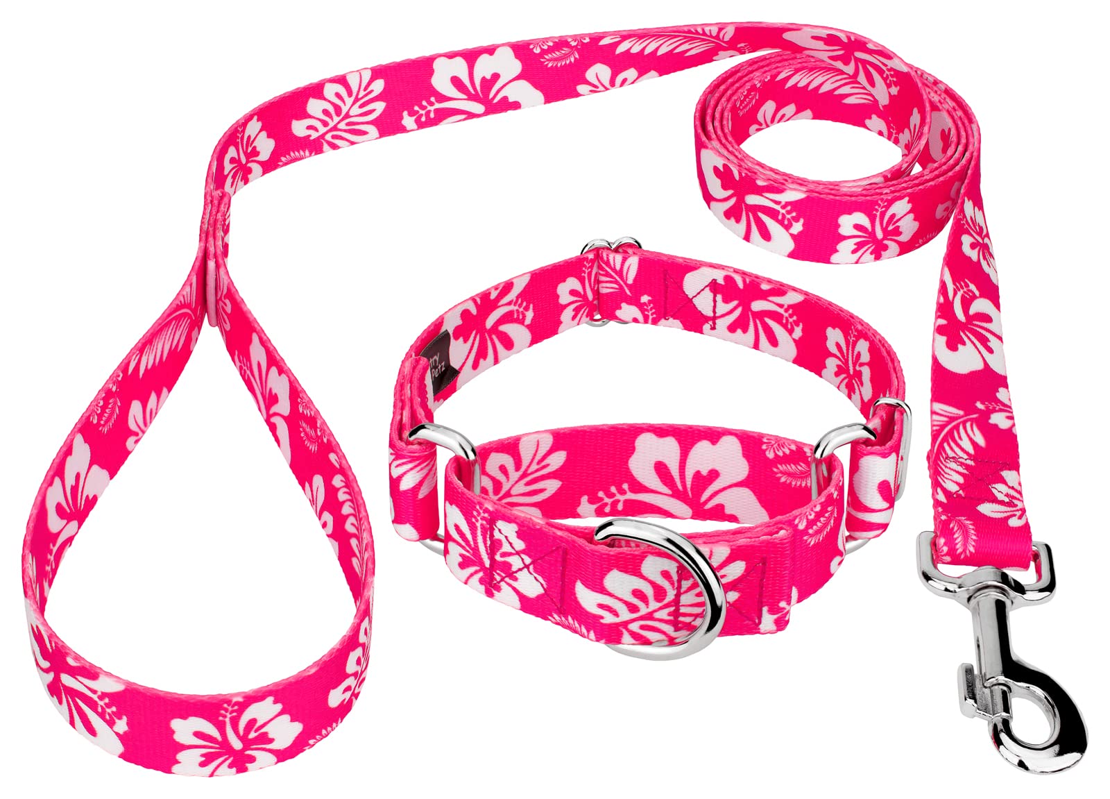 Country Brook Petz - Pink Hawaiian Martingale Dog Collar And Leash - Summer Breeze Collection Featuring Sunny Designs (1 Inch, Medium)