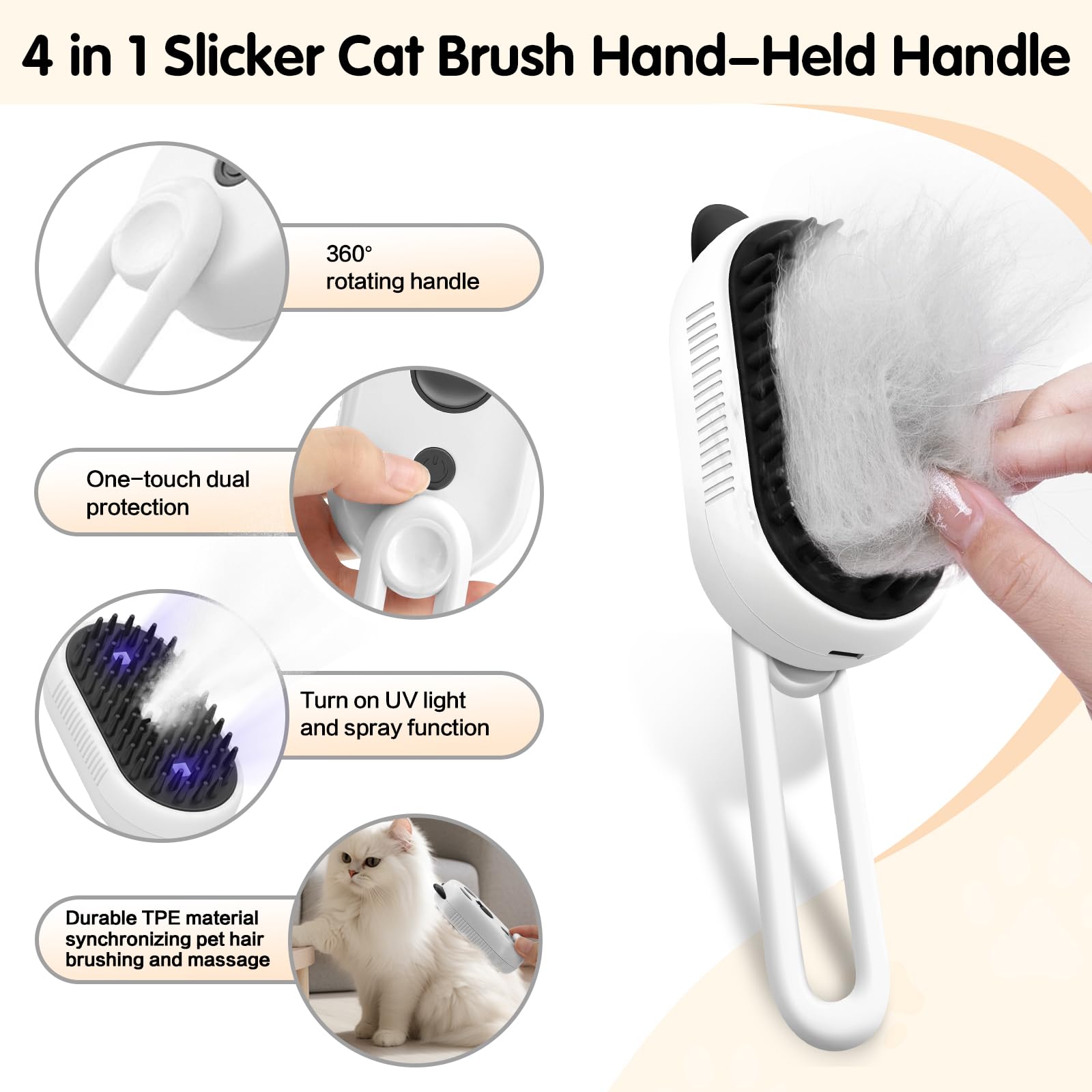 Cat Steam Brush For Shedding, 4 In 1 Water Cat Brushes For Indoor Cats Hair Brush With Spray & Uv Light, Steam Brush For Cat & D