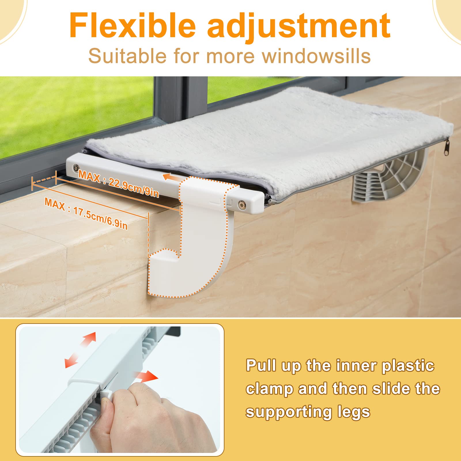 Sunhoo Cat Window Perch Hammock Kitty Bed For Windowsill Bedside Large Cats Shelf Seat Inside With Adjustable Ledge Sturdy Remov