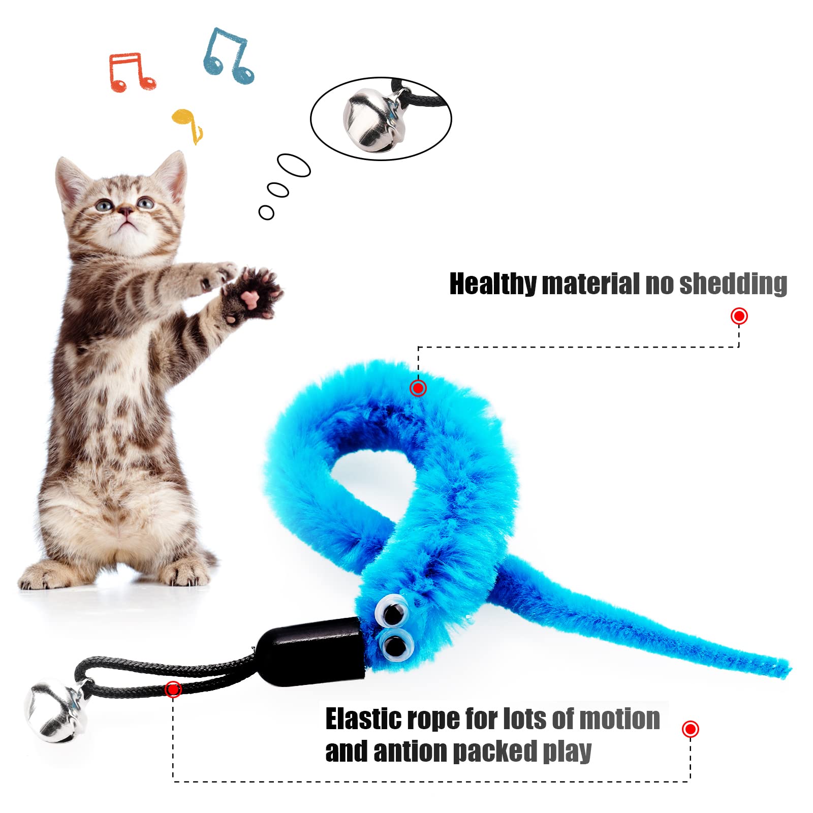 Cobee 12Pcs Cat Worm Toy Refills, Cat Wand Toy Replacement Refills Furry Tail Worm With Bells Assorted Cat Interactive Toy Refills With Bell For Cat Kitten Worm Refills Attachment For Cat Wand