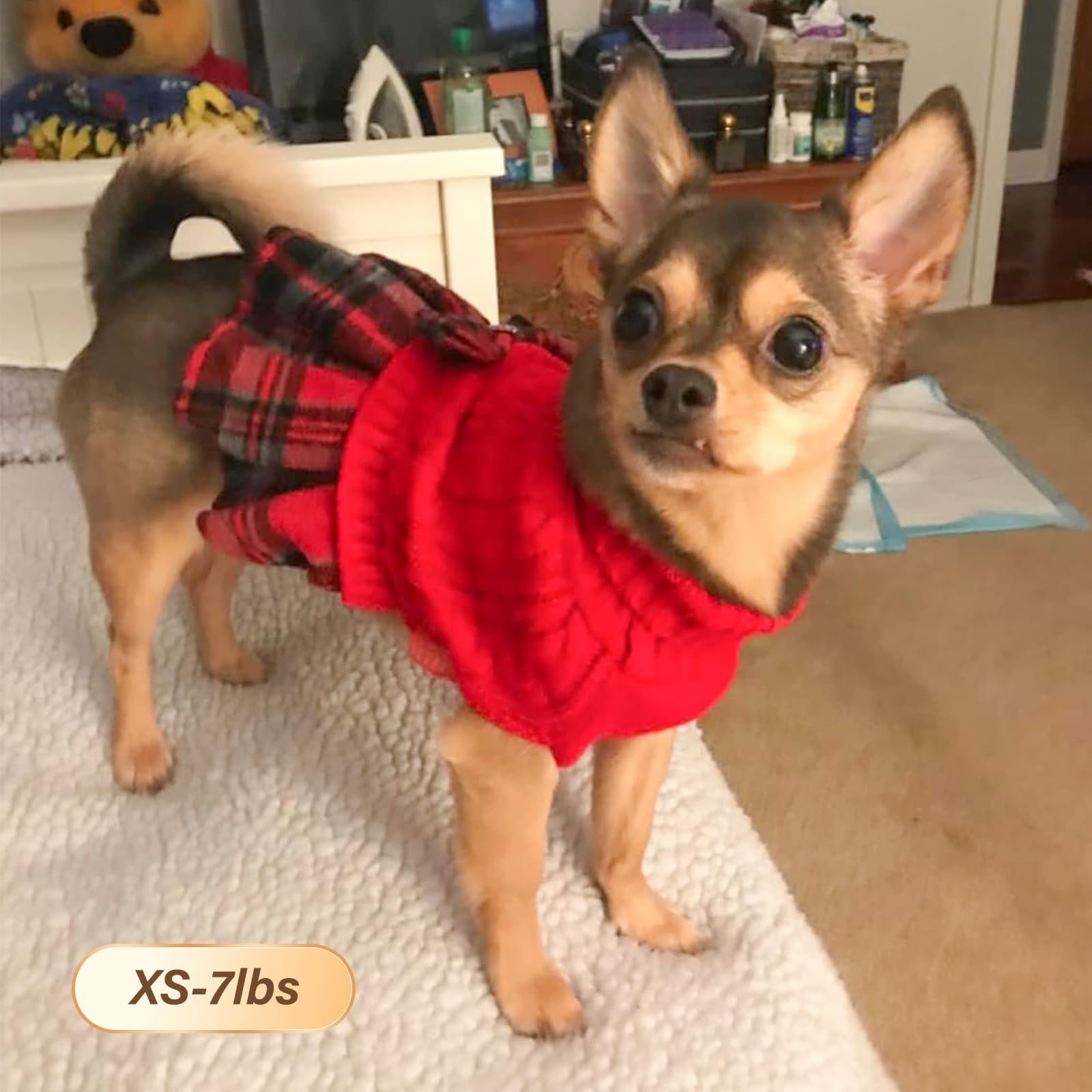 Kyeese Christmas Dogs Sweater Dress Plaid For Small Dogs With Bowtie Turtleneck Dog Pullover Knitwear Puppy Cat Sweaters Red