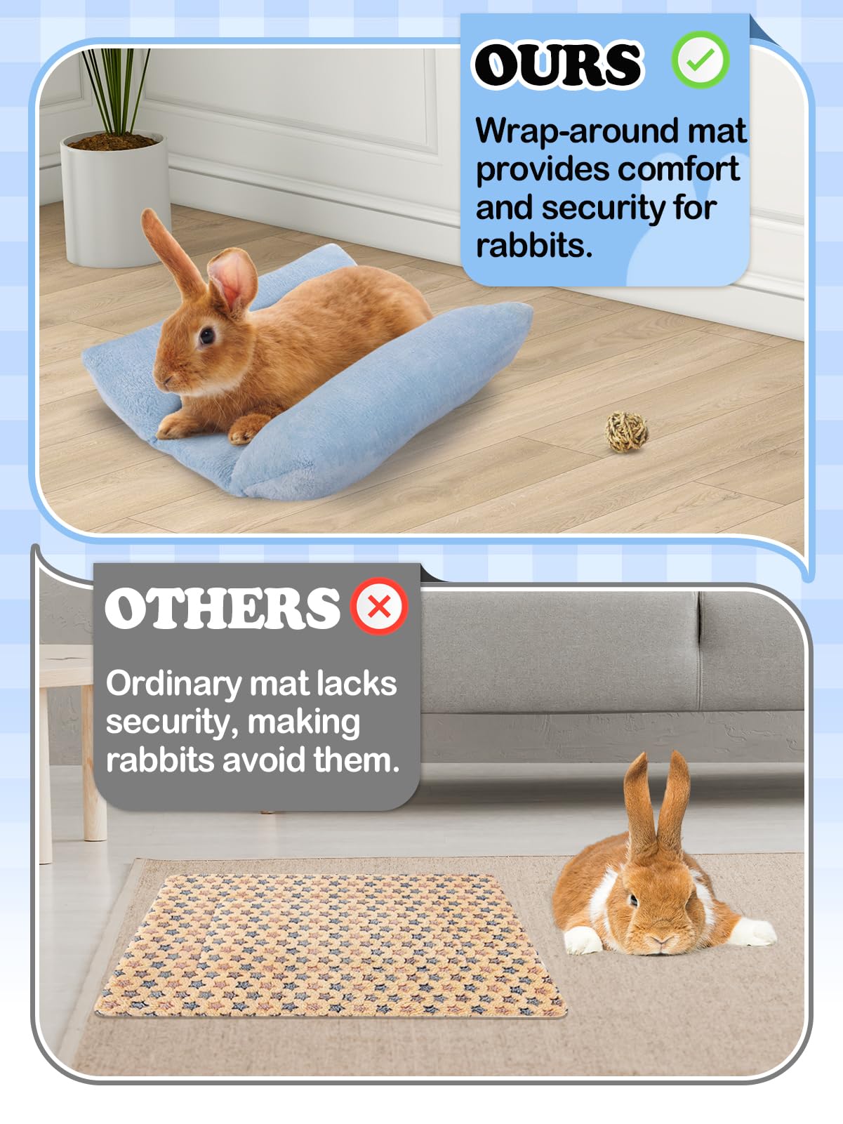 Mewtogo 15.7 X 14In Rabbit Bed - Thickened Soft Bunny Concave Bed, Cuddle Cushion Plush Mat With Cotton Lounger Pillows, Small P