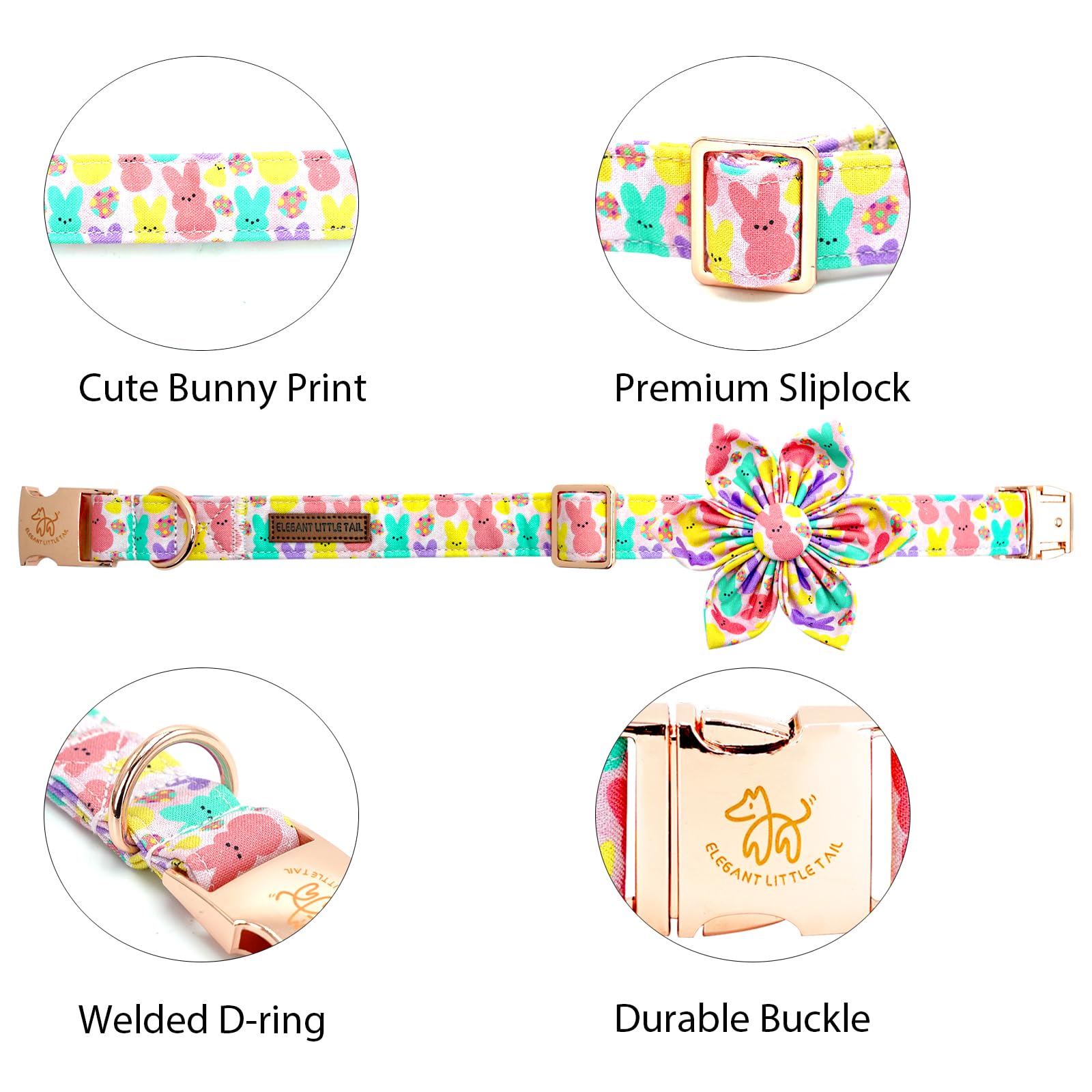 Elegant Little Tail Easter Dog Collar, Pink Bunny Print Pet Collars With Flower Girl Boy Pet Collar Flower Spring Collar Holiday