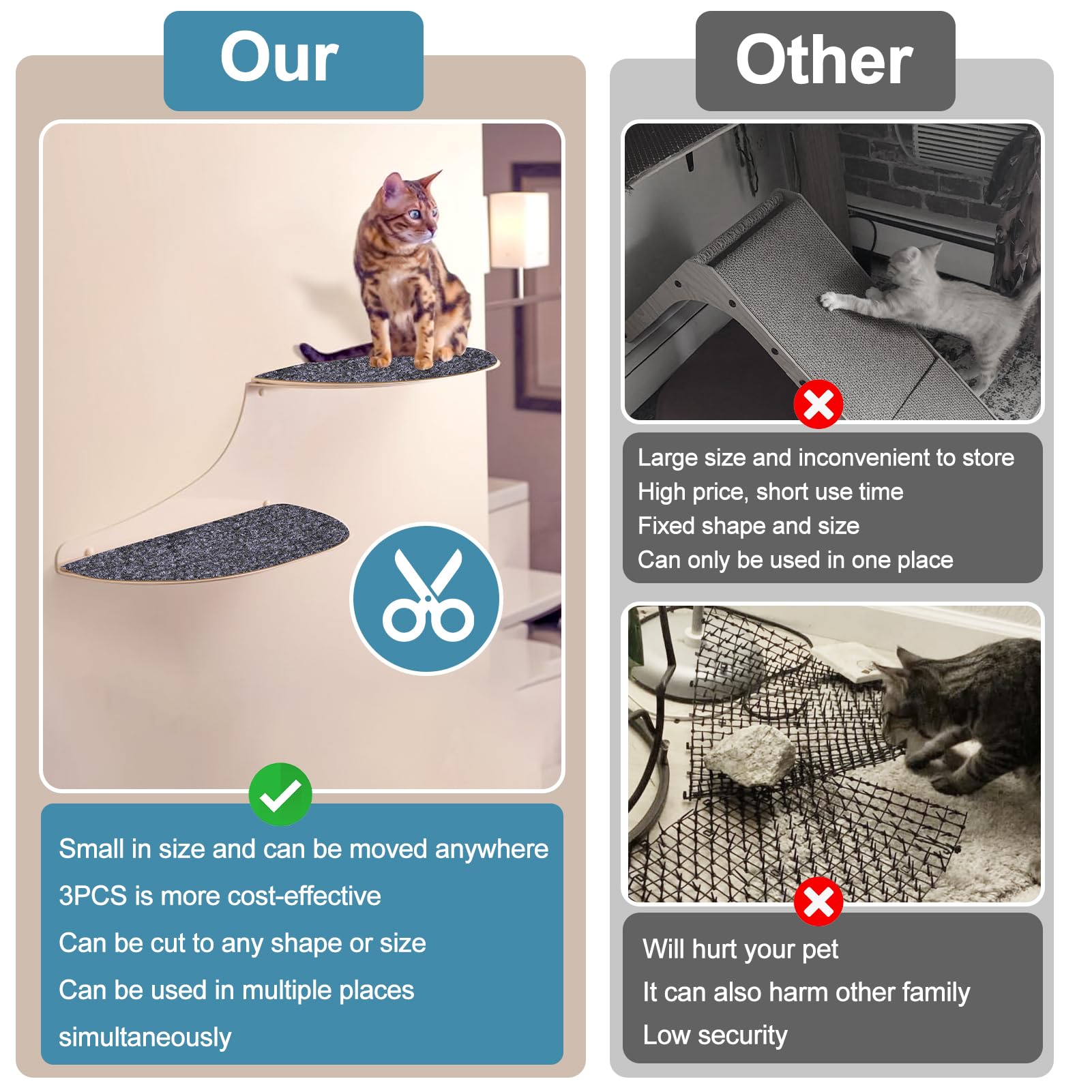 Palksky Diy Climbing Cat Scratcher Mat, 2Pack 39.4'X15.8' Trimmable Cat Scratching Post, Cat Scratching Mat Self-Adhesive Repl