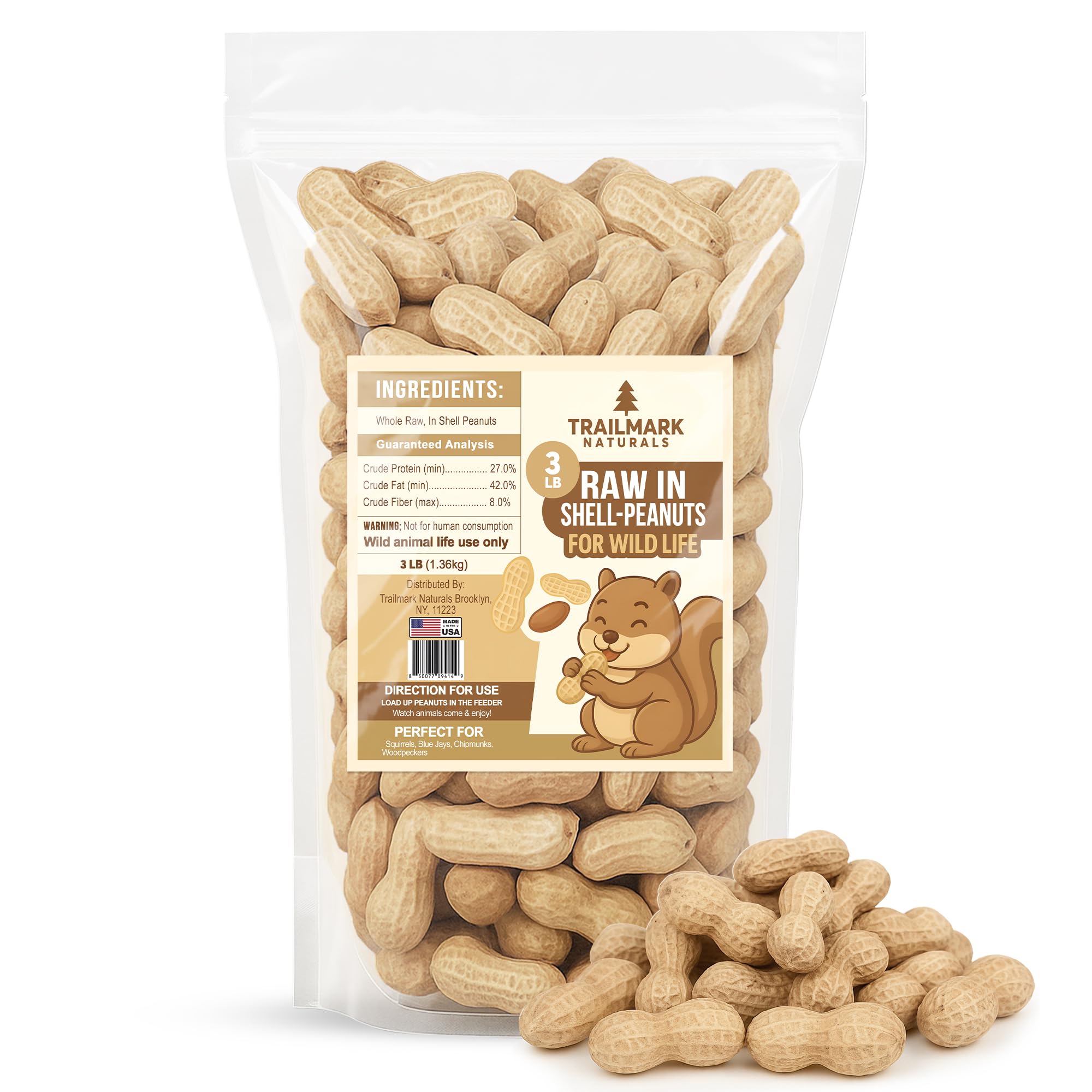 Trailmark Naturals - 3 LB - Raw Peanuts For Squirrels, Raw In Shell Peanuts For Birds and Wildlife- Squirrel Food, Wild Bird See