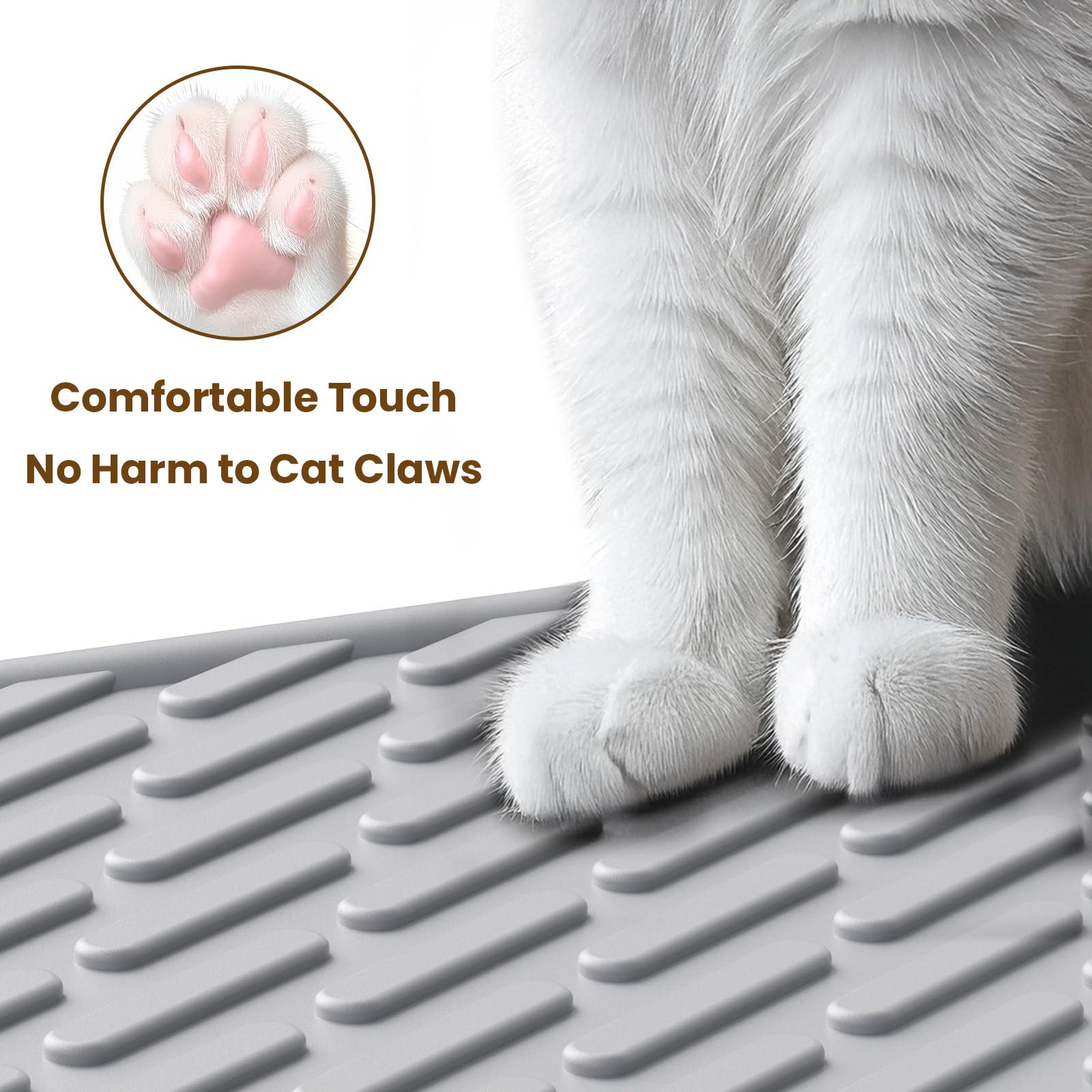 Kaxionage Cat Litter Mat With Grooves & Raised Edge,Urineproof/Waterproof,Litter Scattering Control,Easy To Clean (24 * 17In-Gre