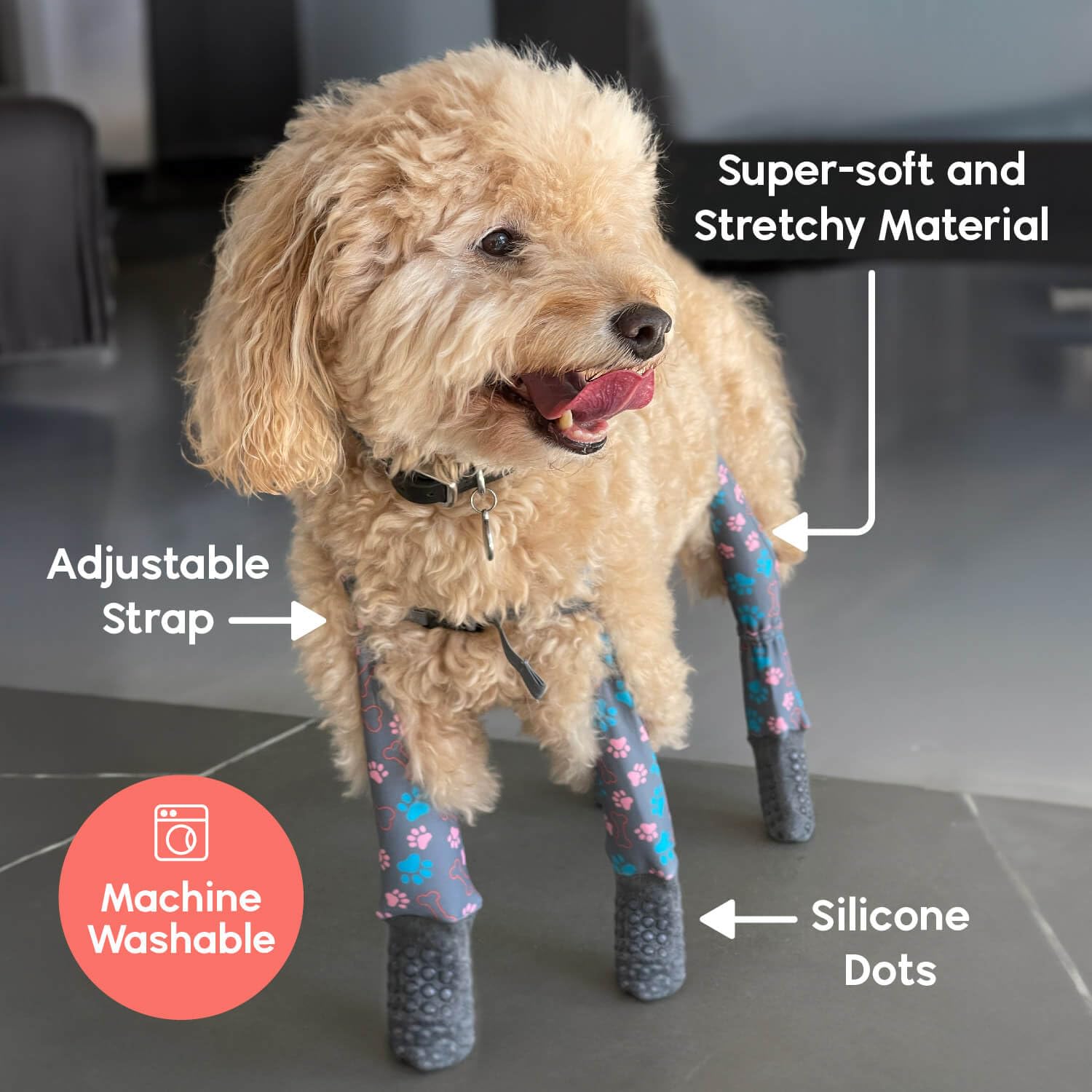 Walkee Paws Stay-On, Non-Slip Dog Socks To Prevent Licking Paws And Slipping On Hardwood Floors. Seen On Shark Tank, Never Lose