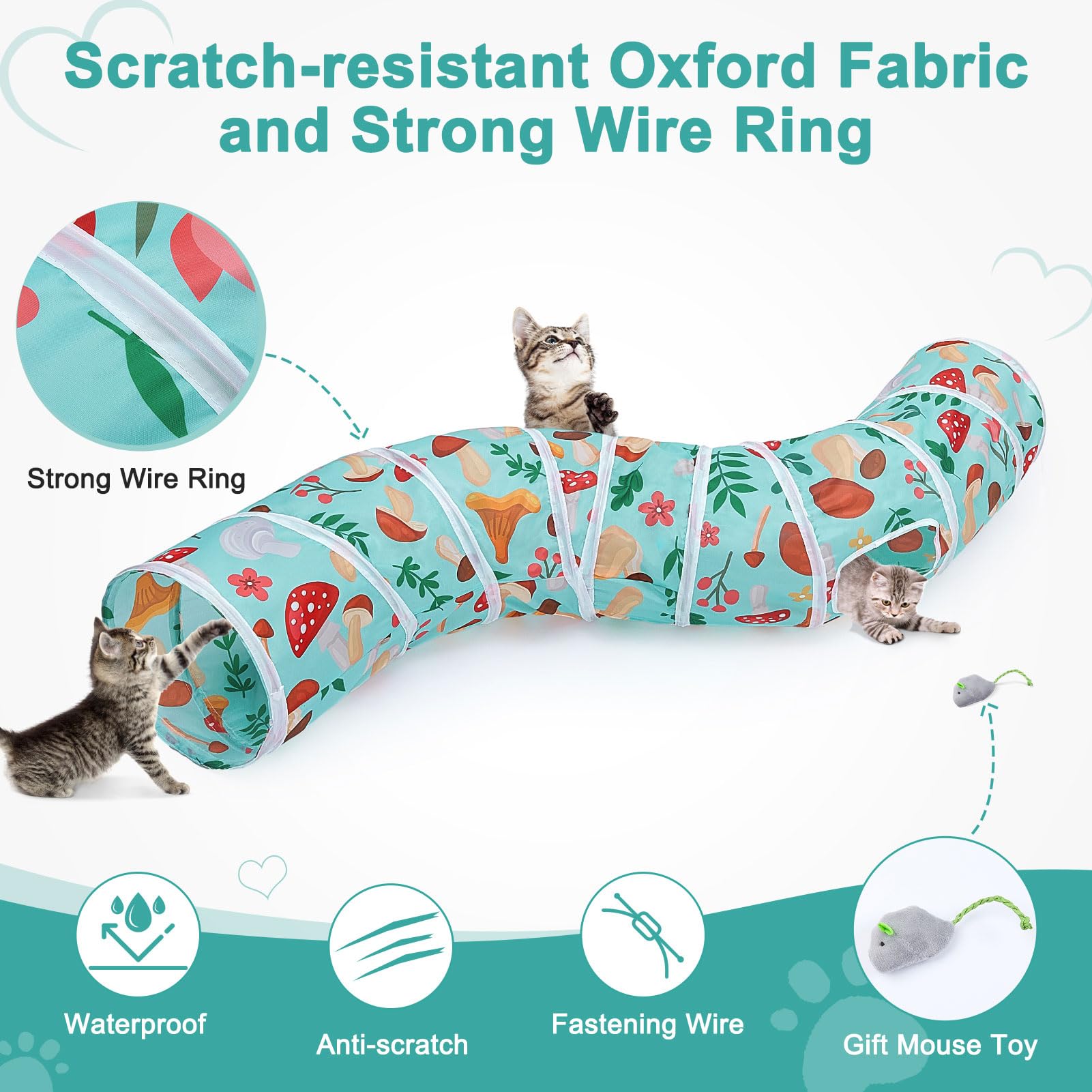 Glittme S-Shape Peekaboo Cat Cave With Cat Toys - Foldable Tubes For Indoor Companion Cats And Small Pets