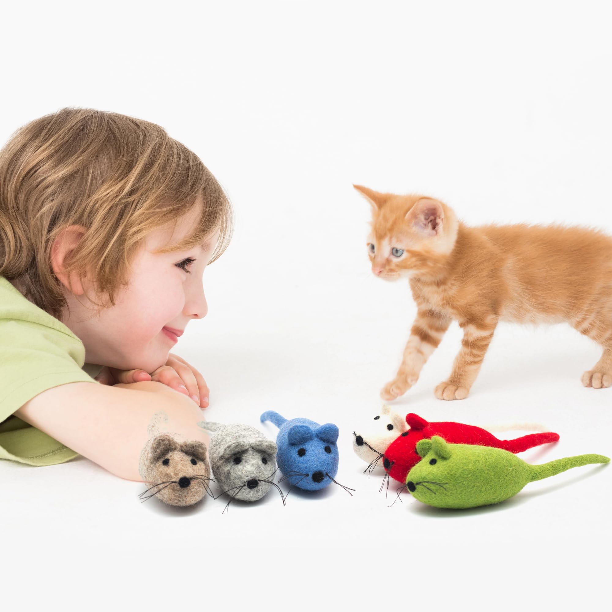 Glaciart One Felt Mouse Cat Toy - 6 Pcs | Soft Fuzzy Enrichment 100% Natural Wool - Interactive Catnip Play Cat Toy Set - Safe F