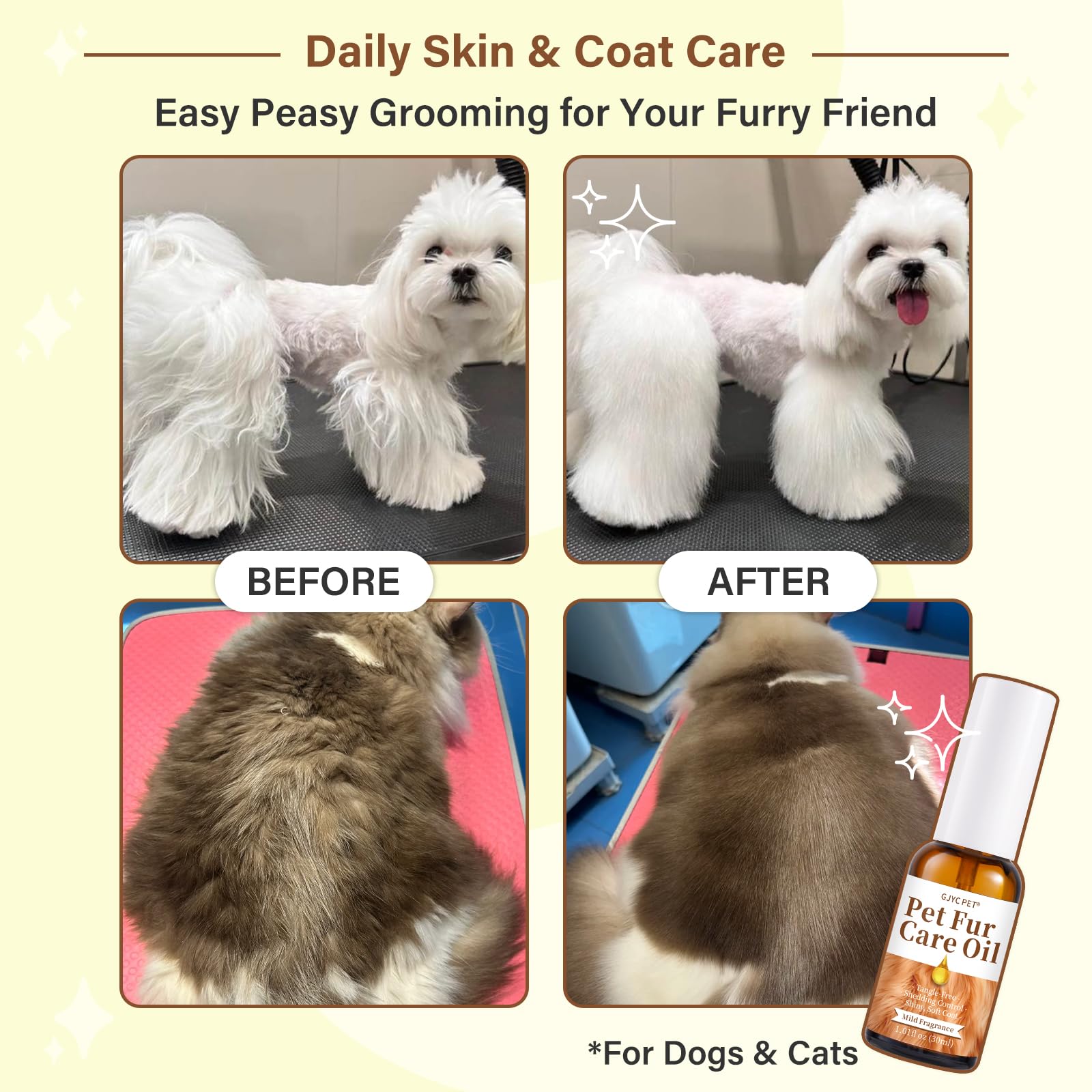 Gjyc Pet Pet Fur Care Oil - Tangle Remover, Shiny & Silky Coat, Soothing Skin Protection With Collagen And Natural Oils - Leave-