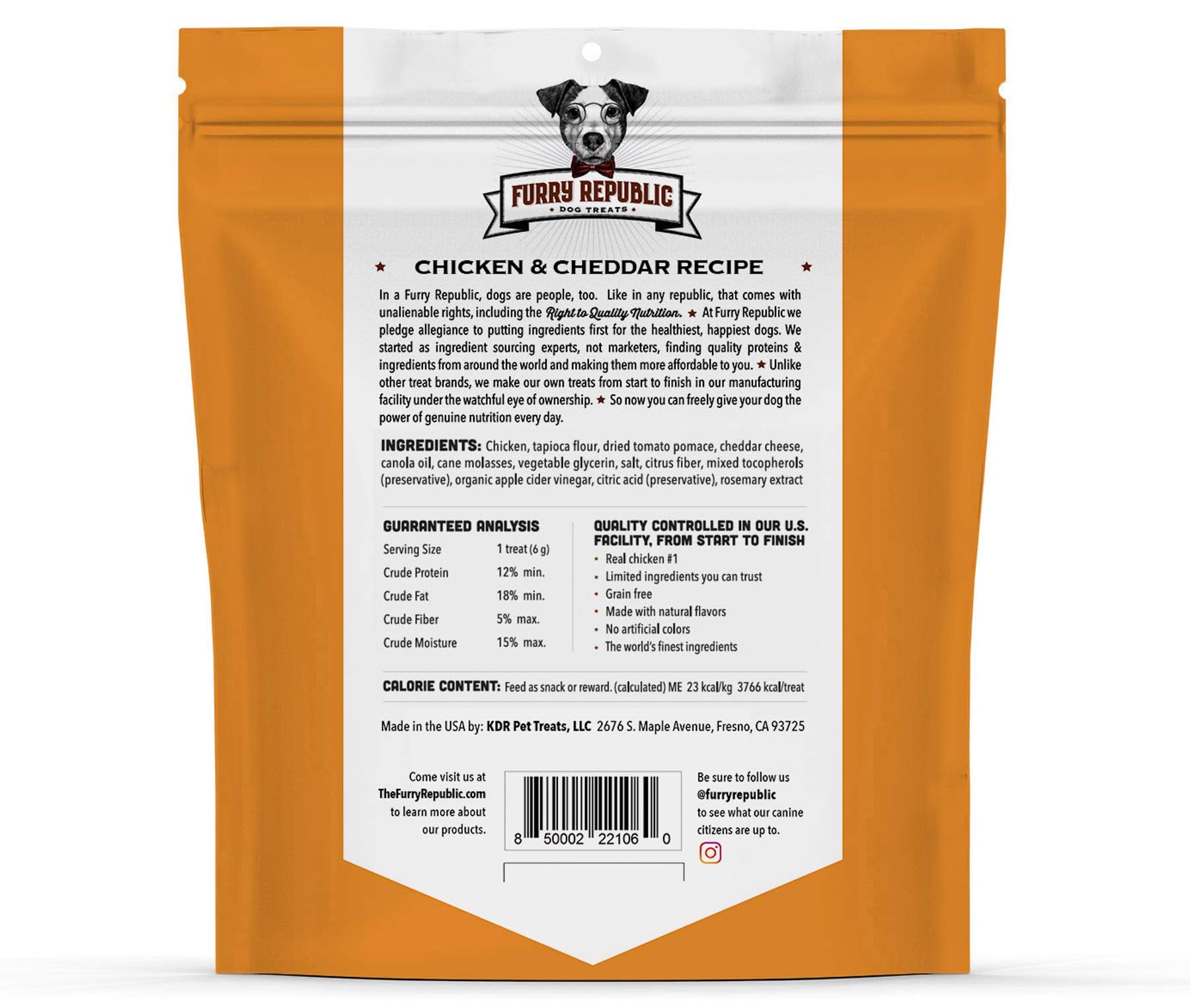Furry Republic Chicken and Cheddar Recipe Bones 6oz, Natural (850002221060)