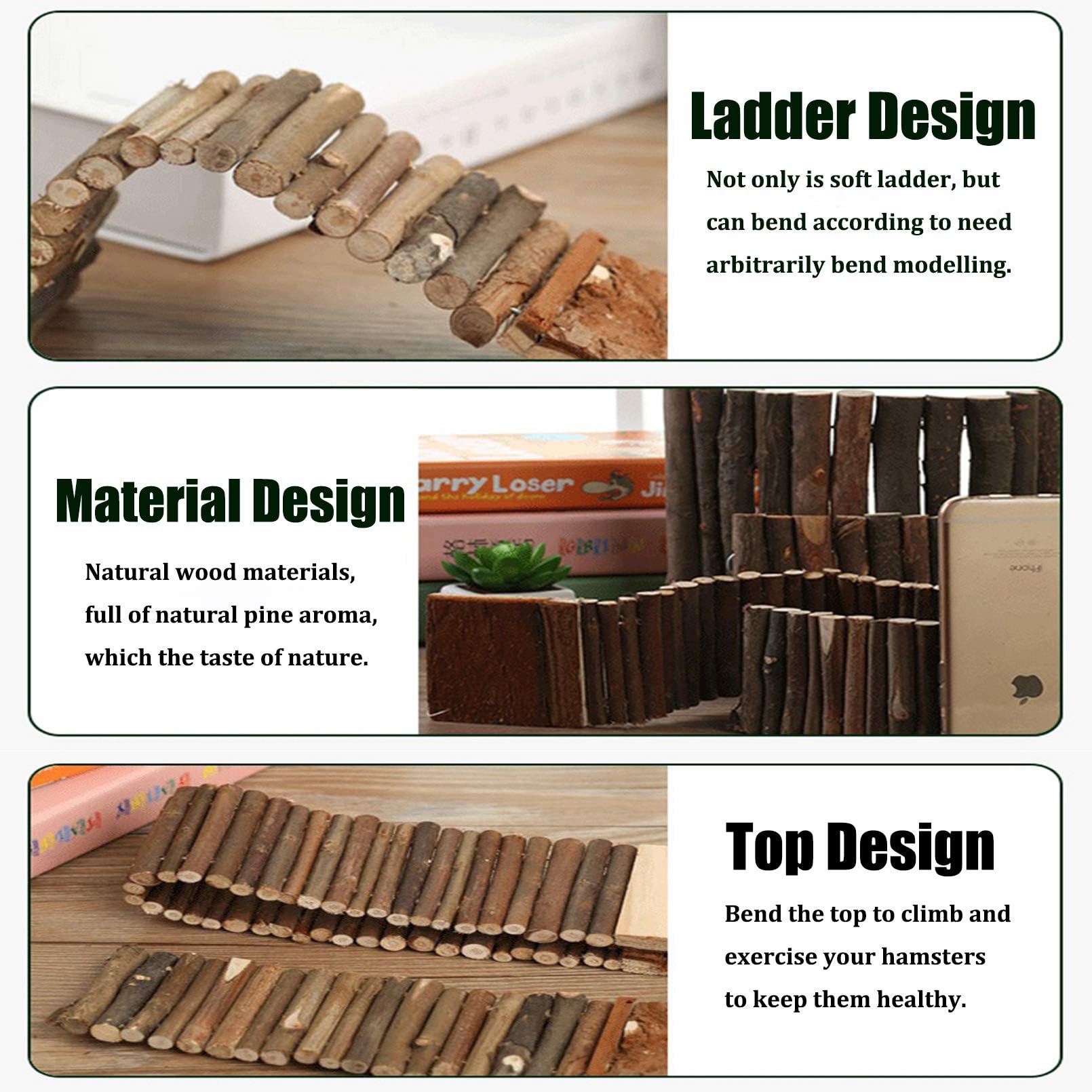 Pinvnby Hamster Suspension Bridge Ladder Rodents Natural Wooden Arch Bendable Bridge Chew Toy Long Climbing Ladder For Hamster G