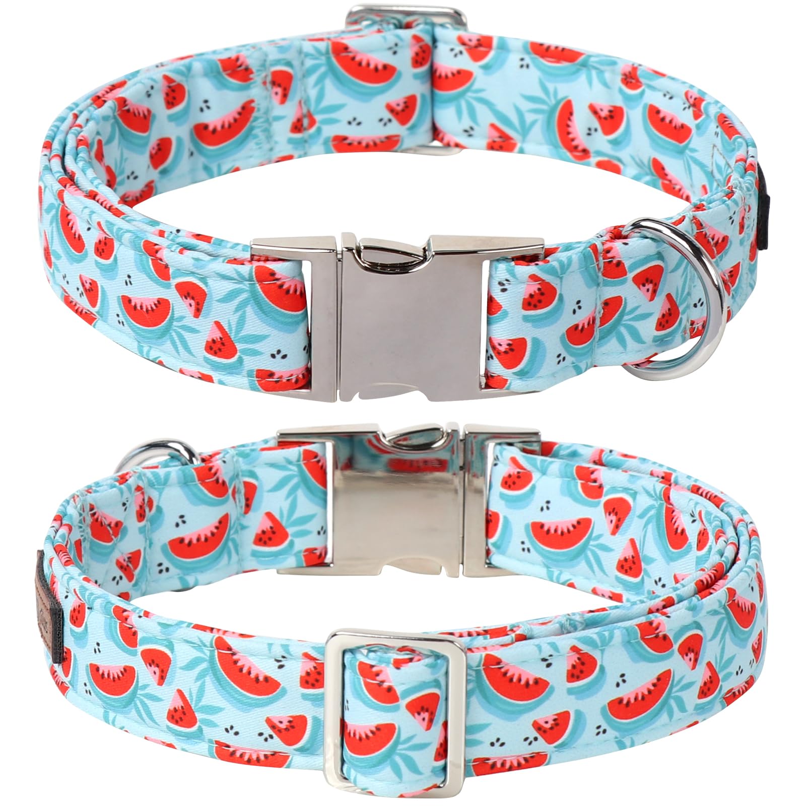 Lionet Paws Watermelon Dog Collar With Bowtie, Cute Summer Cyan Dog Collar For Girl For Medium Dogs, Adjustable Cotton Pet Colla