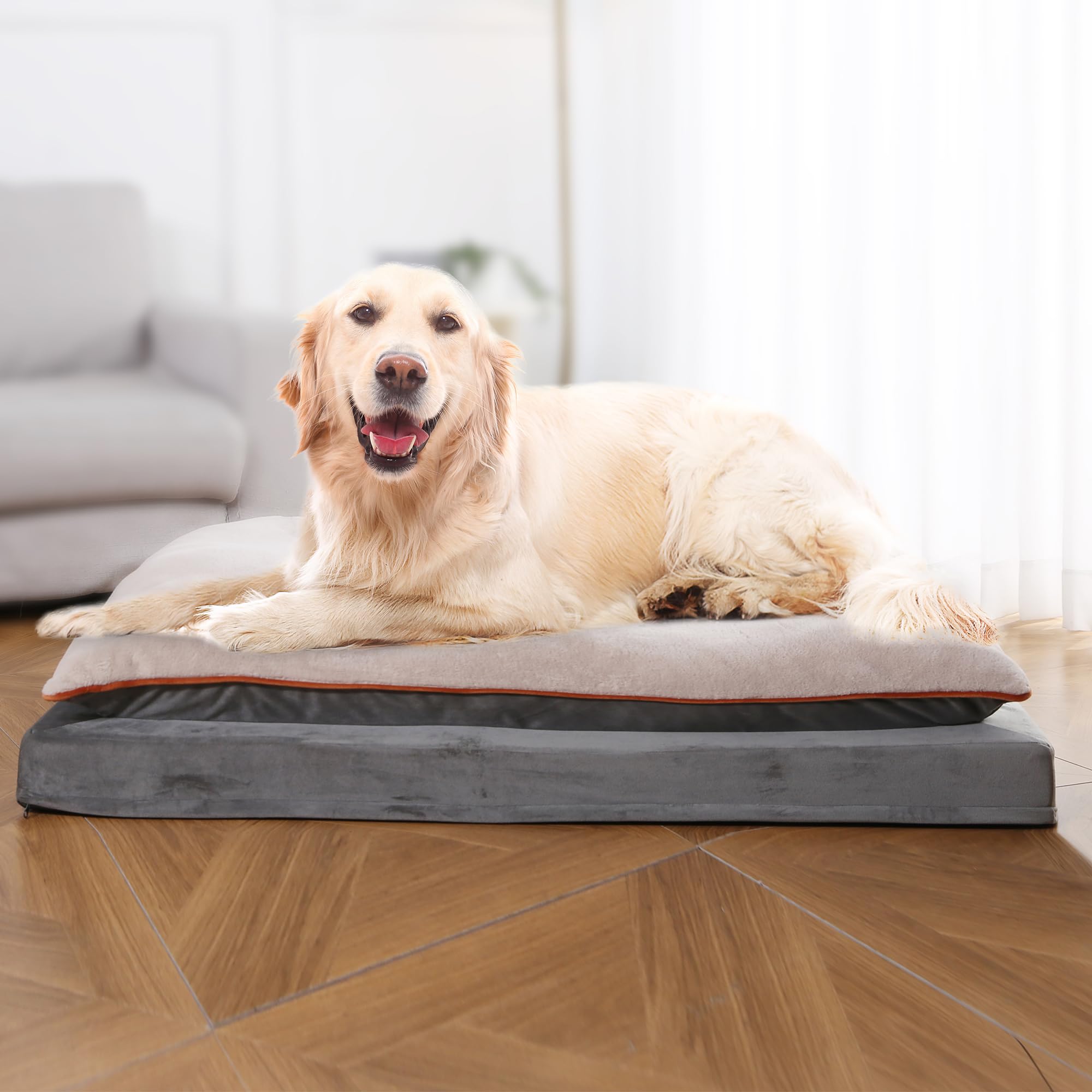 Amazon Basics Orthopedic Dog Bed Medium - Couch Style, Machine Washable, Non-Skid Removable Cover, 48'' X 36'' X 8.5'', Grey