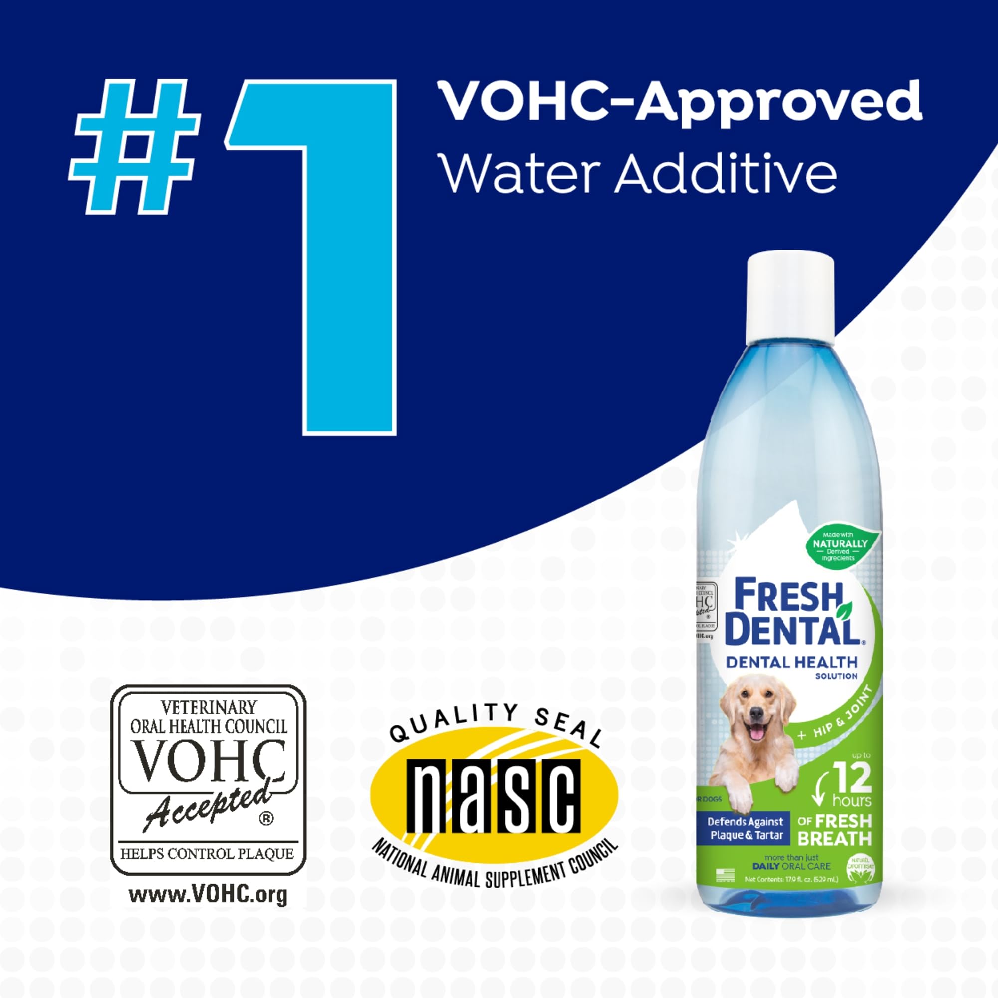 Naturel Promise Fresh Dental Hip & Joint Water Additive Dog Breath Freshener for Dogs, 17.9oz Bottle - 3 Pack