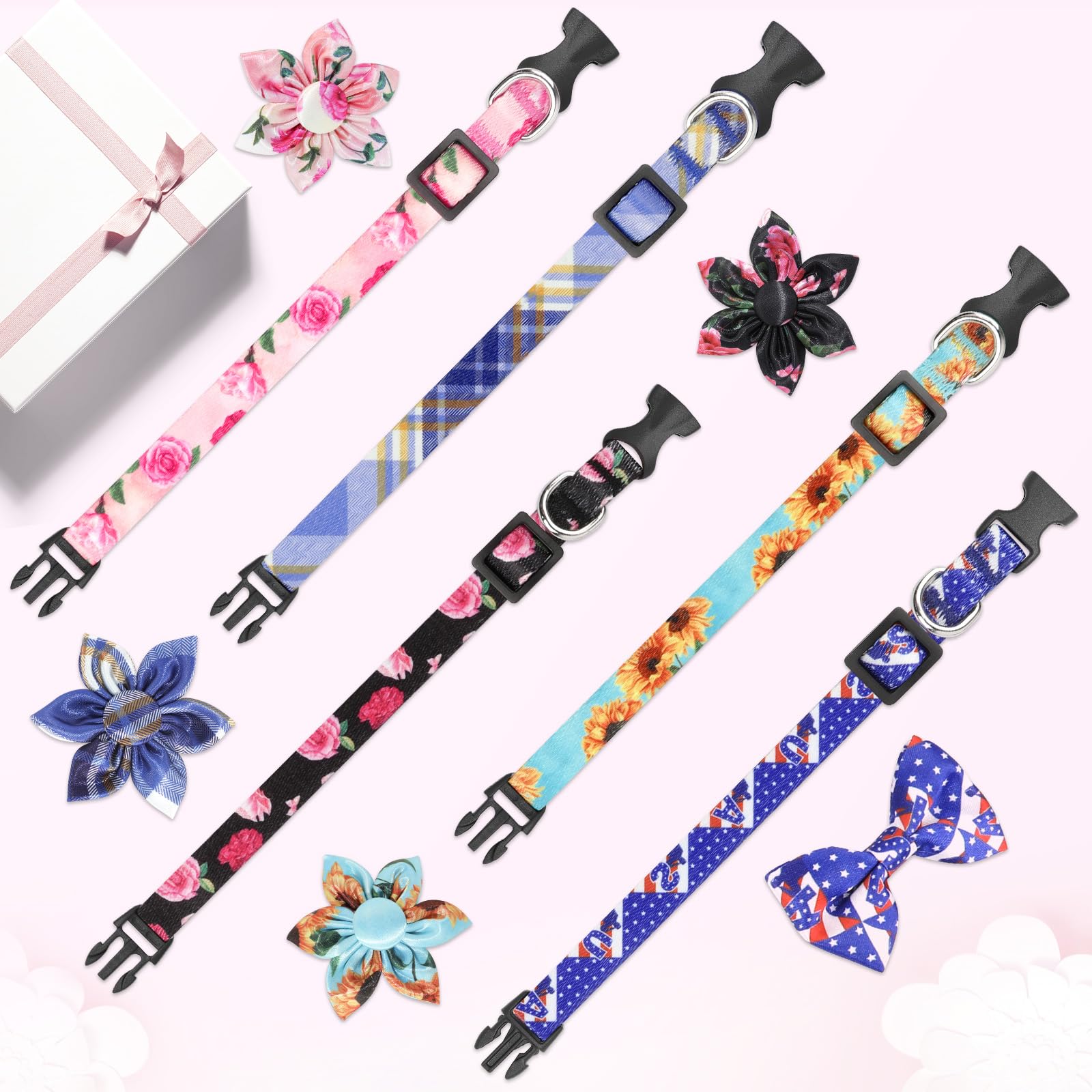 Xs Dog Collar Fancy Floral Boy Dog Collar With Sunflower Bowtie Dog Collar For Cute Boy Male Cats Dogs Puppy Collars For Litter