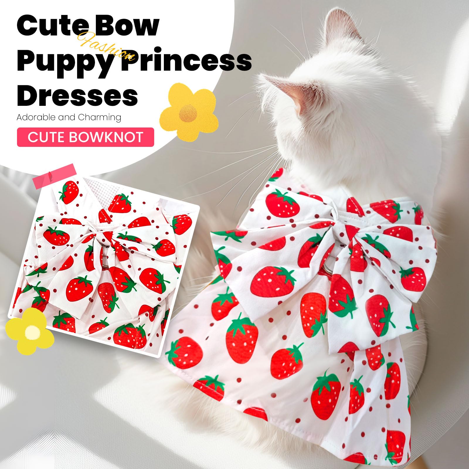 Abrrlo Cute Dog Dress Small Dog Clothes For Girls Female Puppy Outfits Red Strawberry Pet Summer Clothes Bowknot Doggy Cat Princ
