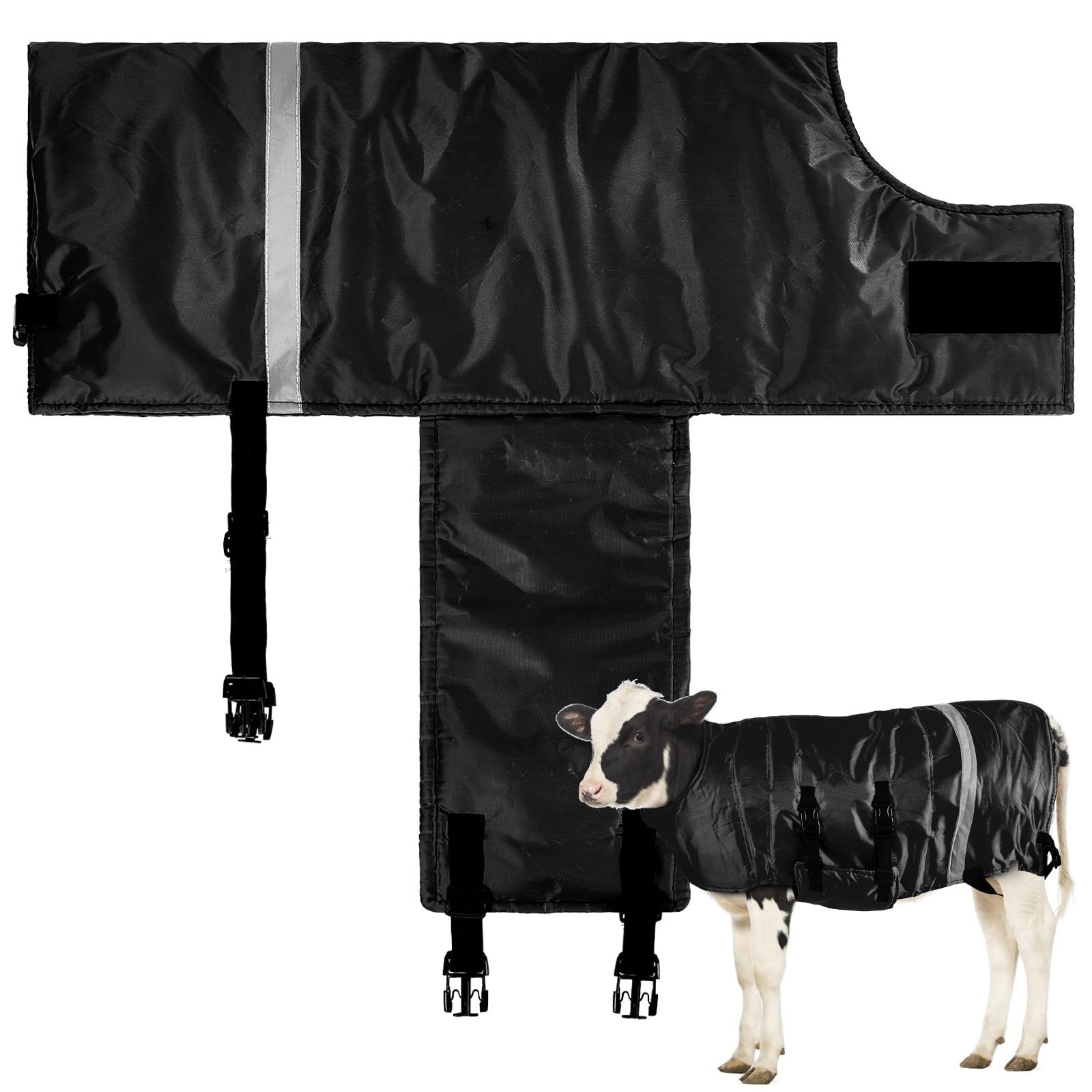 Dunzy 2 Pcs Calf Coat Calf Jacket Warming Blanket Windproof Waterproof Saver Blanket Livestock Warming (Black)