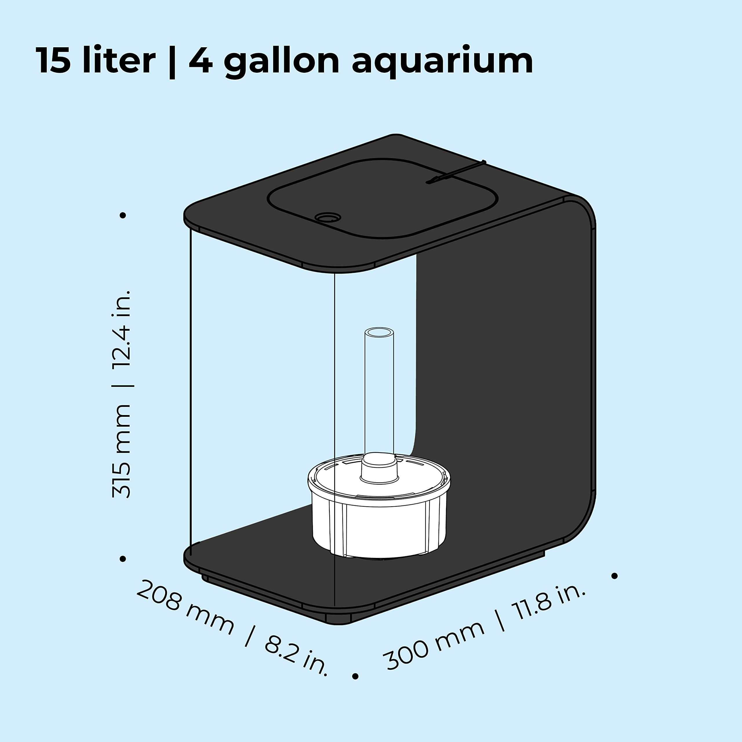 biOrb Flow 15 Acrylic 4-Gallon Aquarium with White LED Lights Modern Compact Tank for Tabletop or Desktop Display, Black