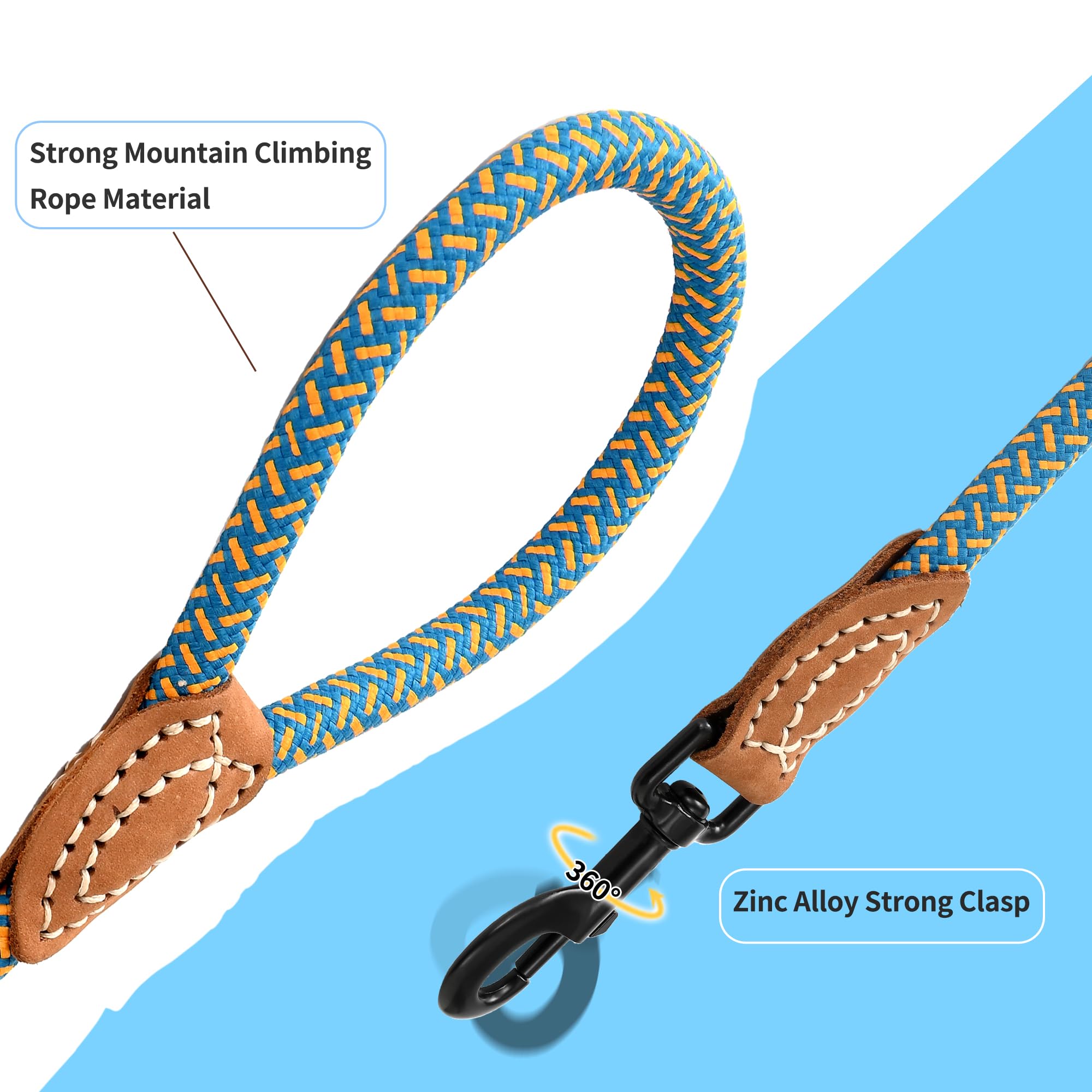 Mile High Life Rope Leash With Genuine Leather Connection, 6 Ft/5 Ft/4 Ft, Heavy Duty Dog Leash For Medium & Large Dogs (Peacock