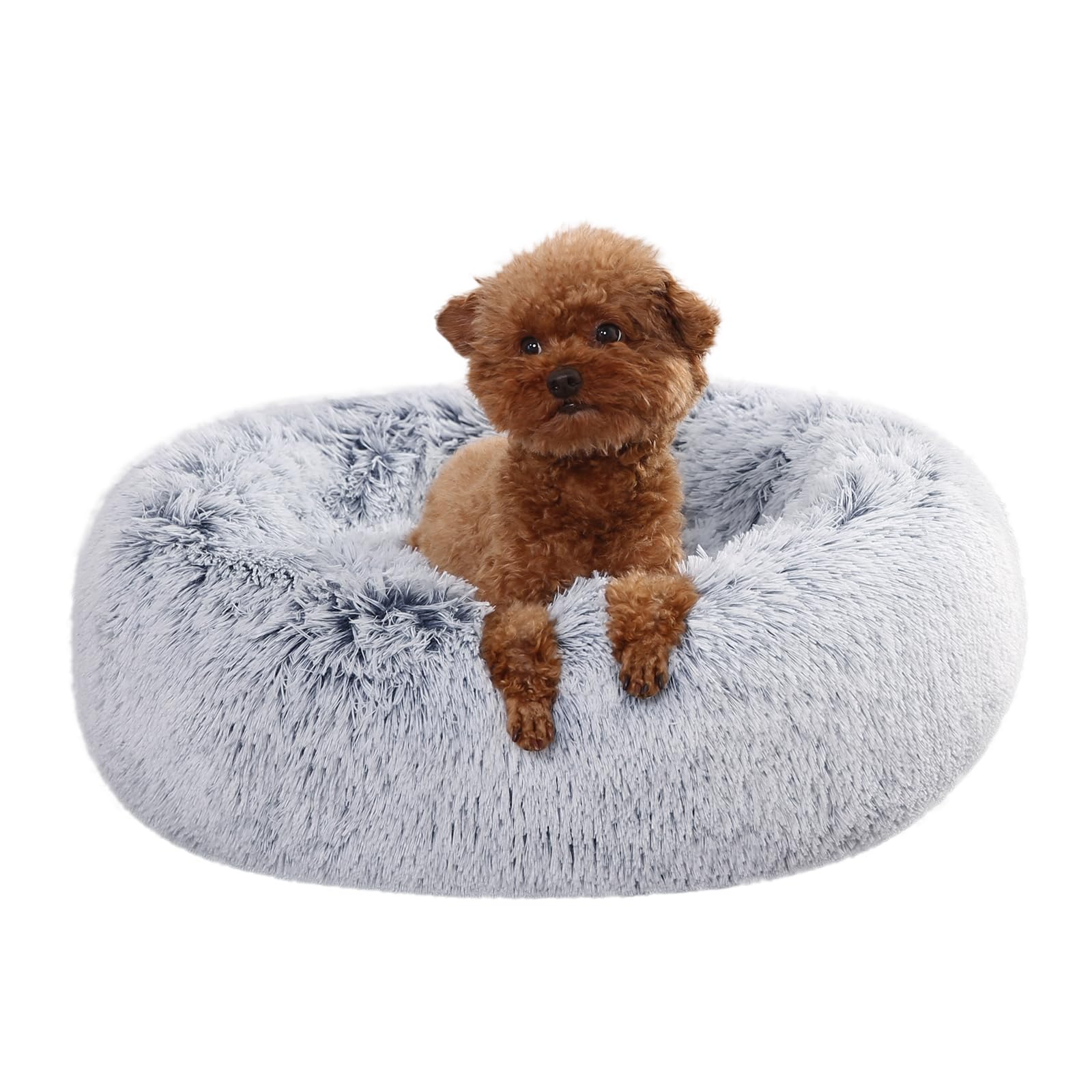 Amazon Basics Donut Pet Bolster Faux Fur Bed for Dog, Grey, 23'' x 23''