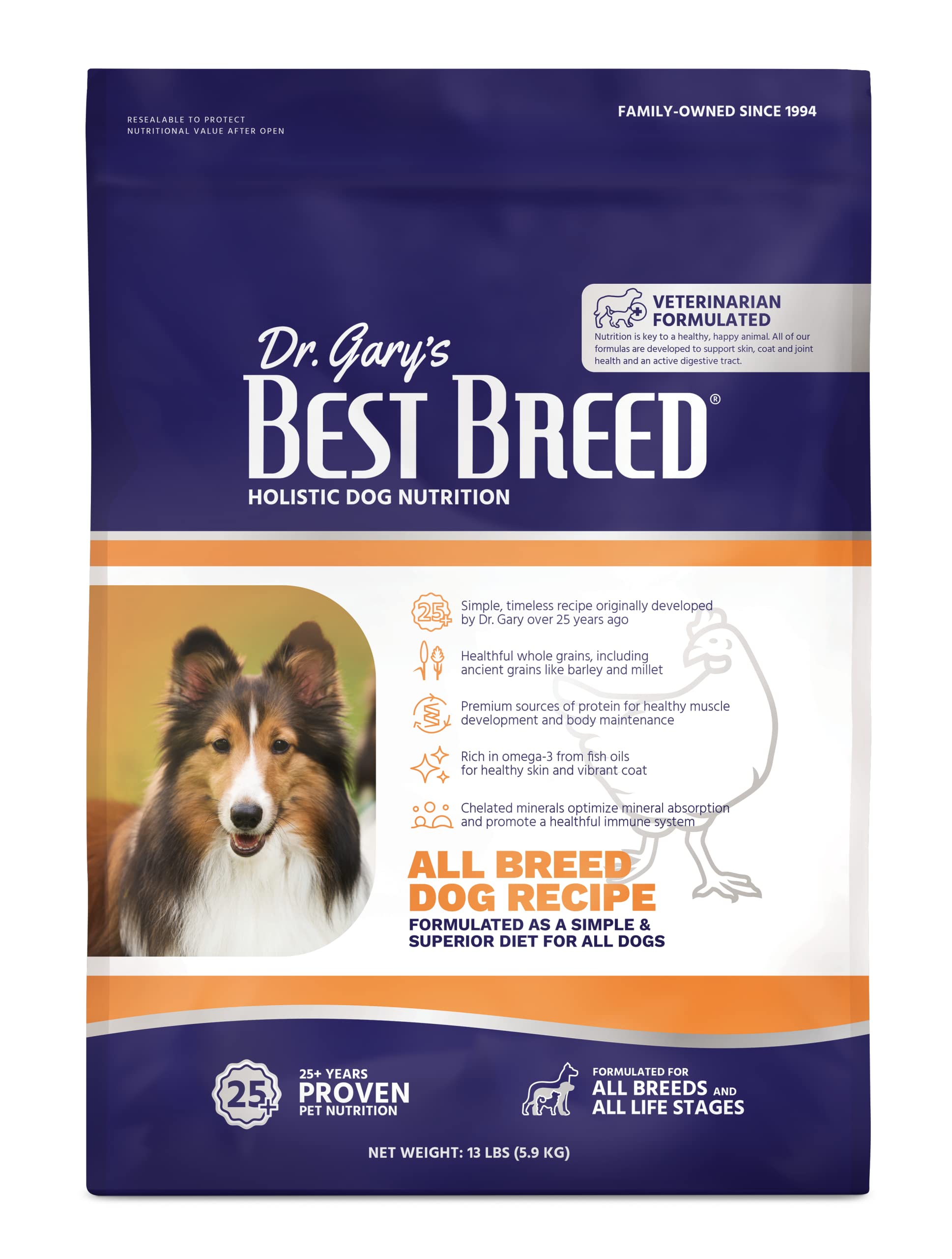 Dr. Garys Best Breed All Breed Dog Diet Made in USA [Natural Dry Dog Food for All Breeds and Sizes]- 13lbs., Dark Brown (7-5318