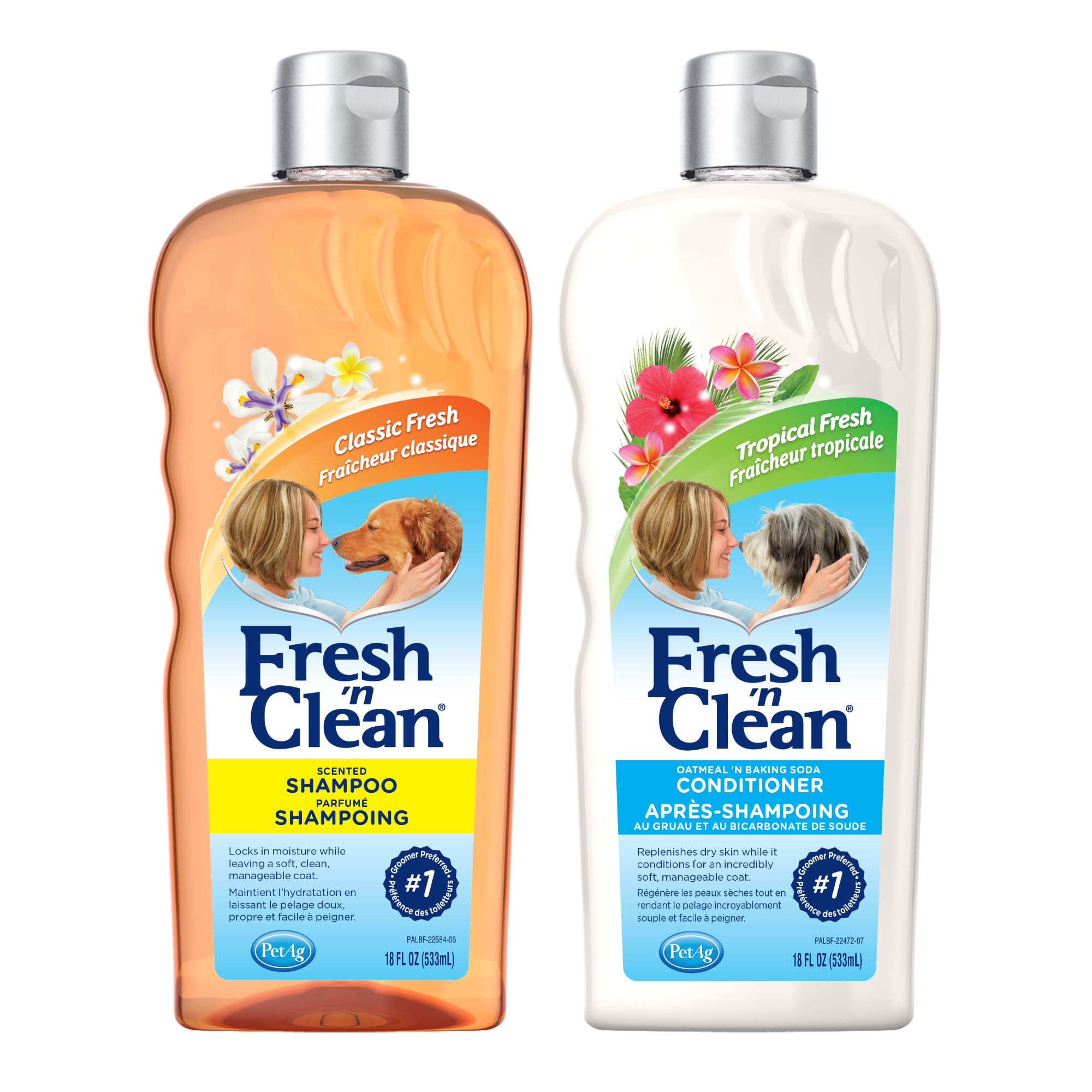 Petag Fresh N Clean Scented Shampoo, Classic Fresh Scent (18 Oz) + Oatmeal N Baking Soda Conditioner, Tropical Breeze Scent (18 