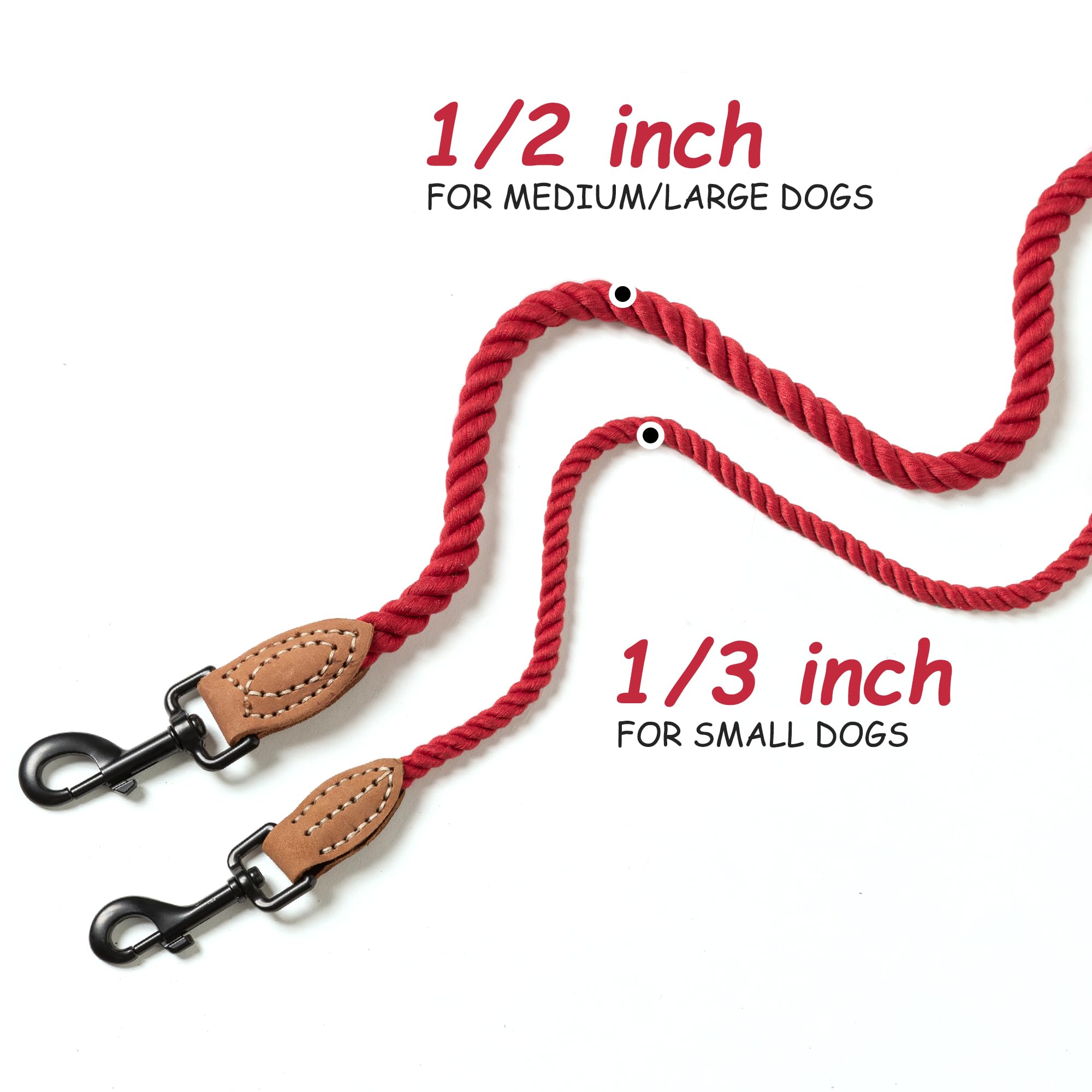 Mile High Life Dog Leash, Braided Cotton Rope Leashes With Leather Tip - Heavy Duty Metal Clasp, 6Ft, 1/3'' Thick - Wedding, Wal