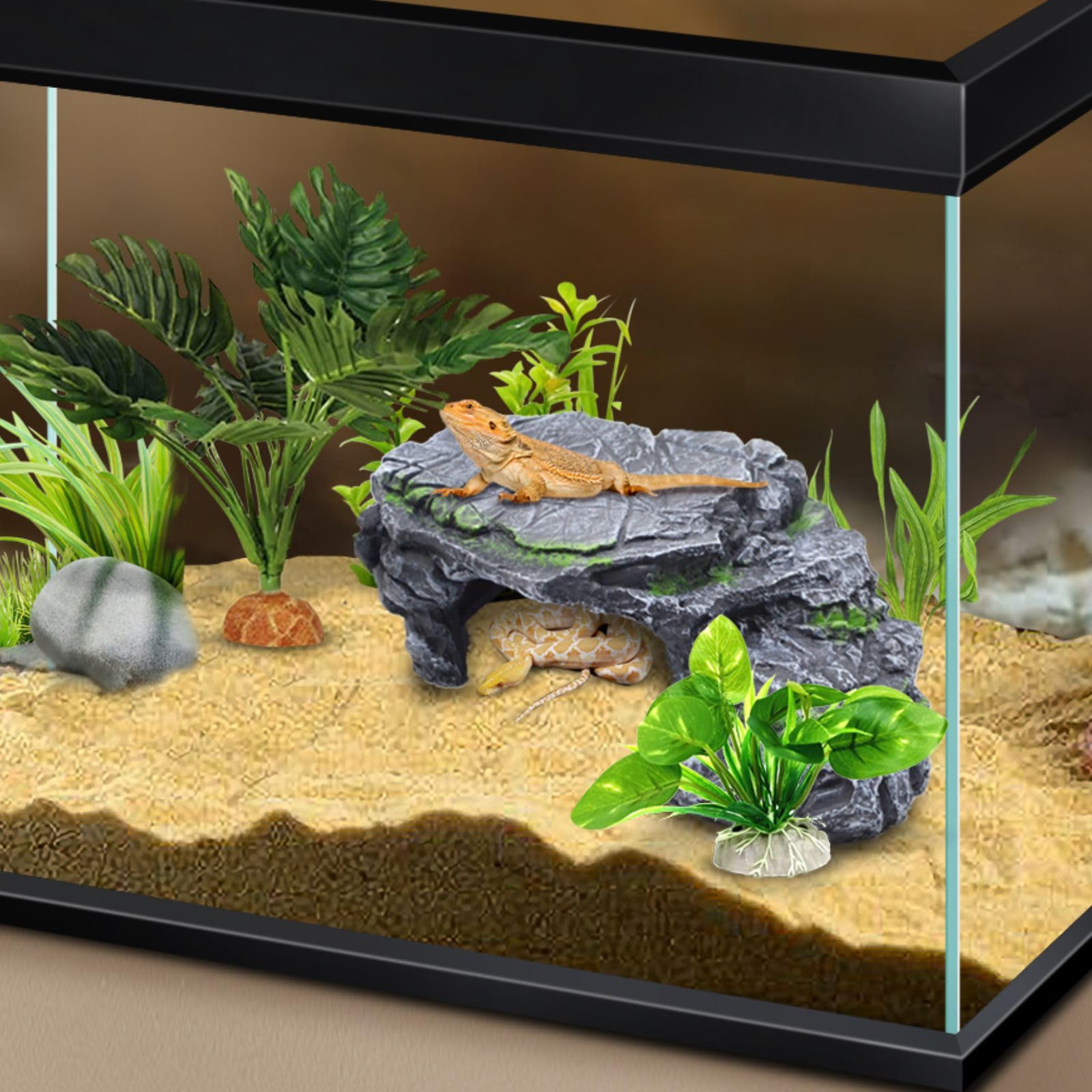GOZILLA Turtle Basking Platform Kit, Reptile Habitat Hideout, Decorative Resin for Aquarium & Terrarium, Including Artificial Pl