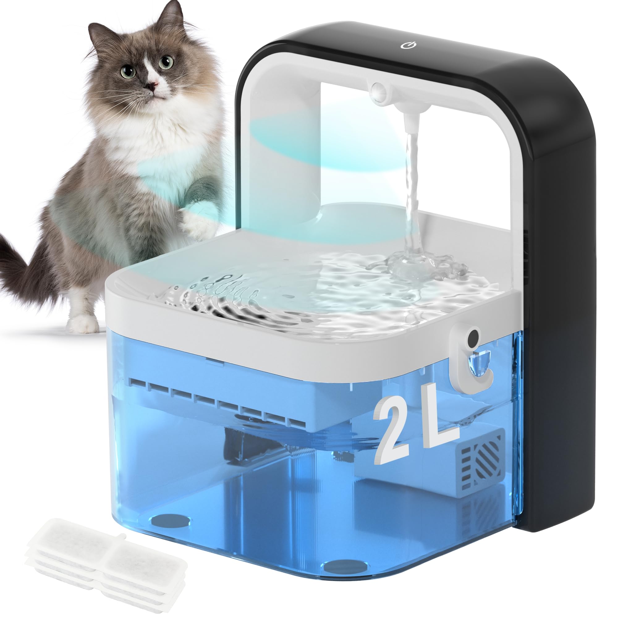 Cordless Cat Water Fountain, 70 Oz/2L Sink Automatic Kitten Fountain For Kittens, Battery Operated Cat Water Fountain With Motio