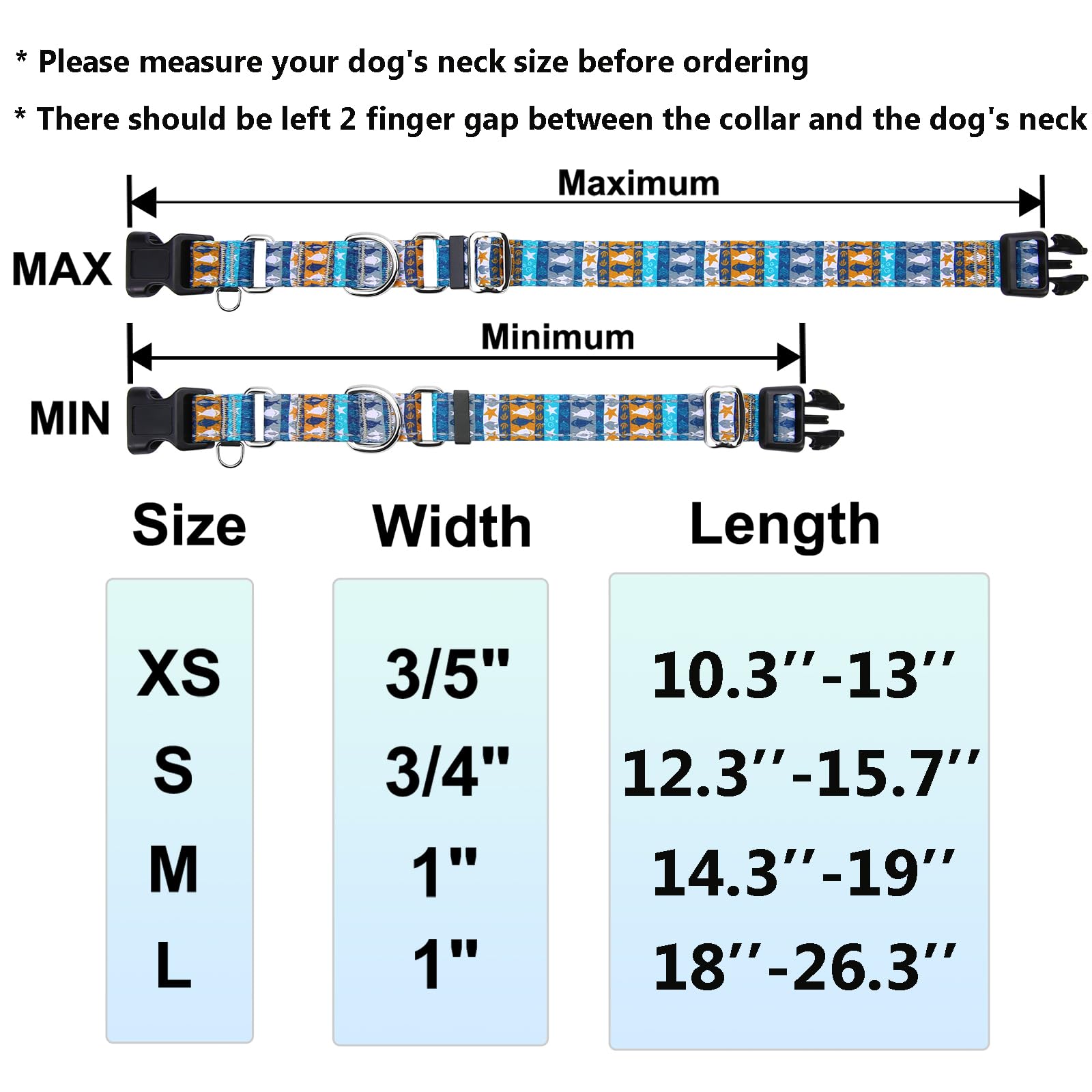 Fidohug Reflective Martingale Collar With Buckle Shark Starfish Ethnic Stripe Adjustable Designer Dog Collars (Underwater World,