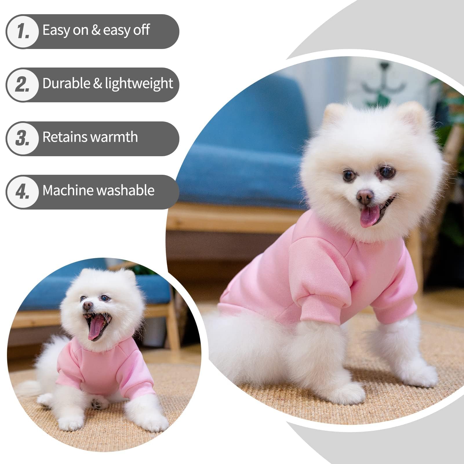 Bingpet Fleece Lined Dog Hoodies Fall Dog Puppy Sweatshirt Soft Warm Sweater Winter Hooded Clothes For Small Medium Large Dogs & Cats (#2 Pink(Plain), Small/Medium (Chest Girth 19'))