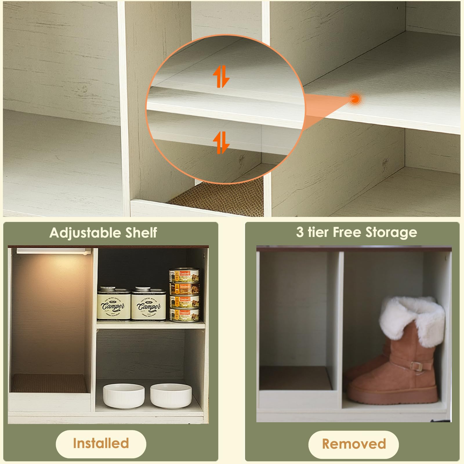 Janflyhome Cat Litter Box Enclosure, Hidden Litter Box Furniture Cabinet With Storage, Cardboard, Light, Wood Indoor Cat House W