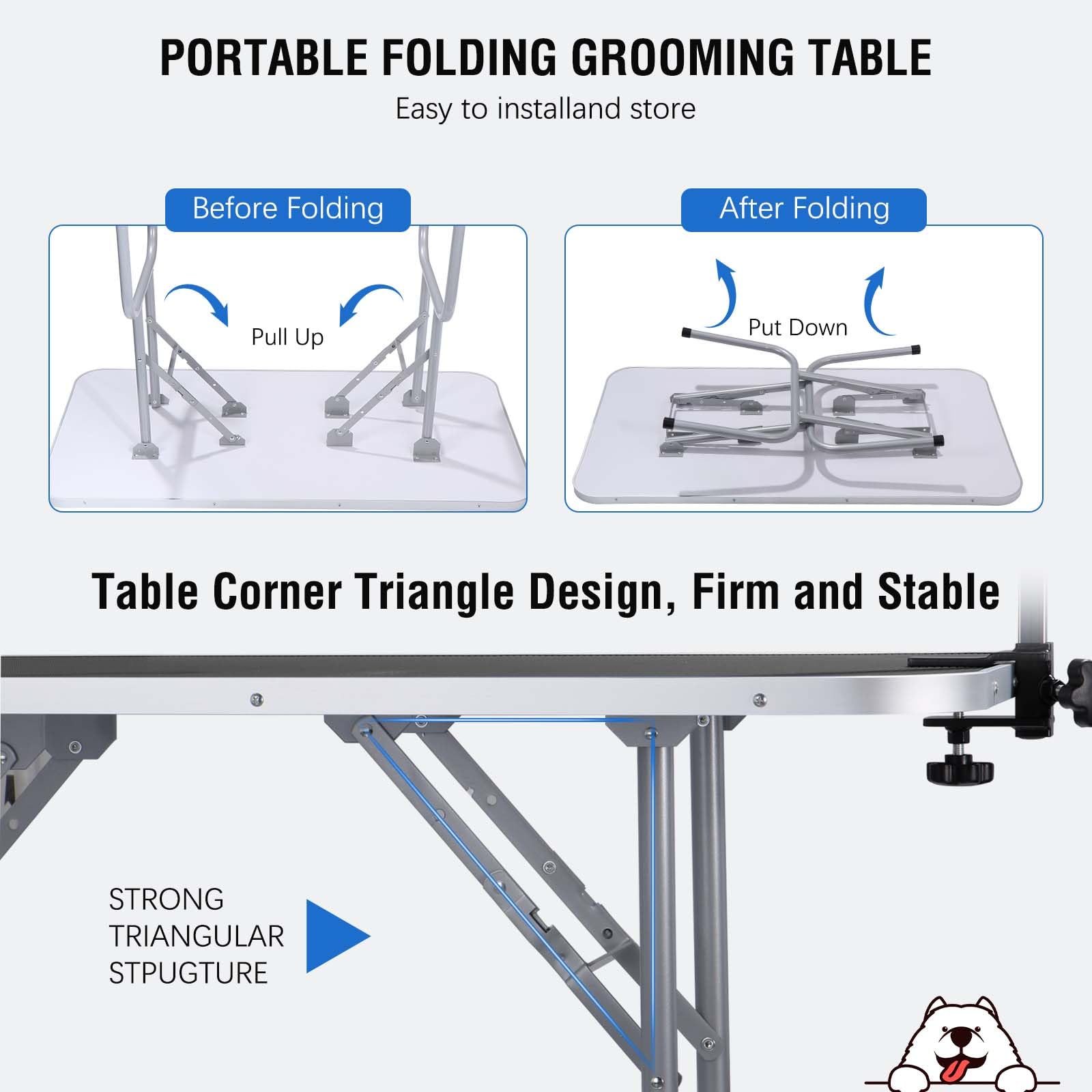 Unovivy 46-Inch Dog/Pet Grooming Table Foldable Height Adjustable, Portable Dog Grooming Table With Arm Noose & Mesh Tray, Maxim