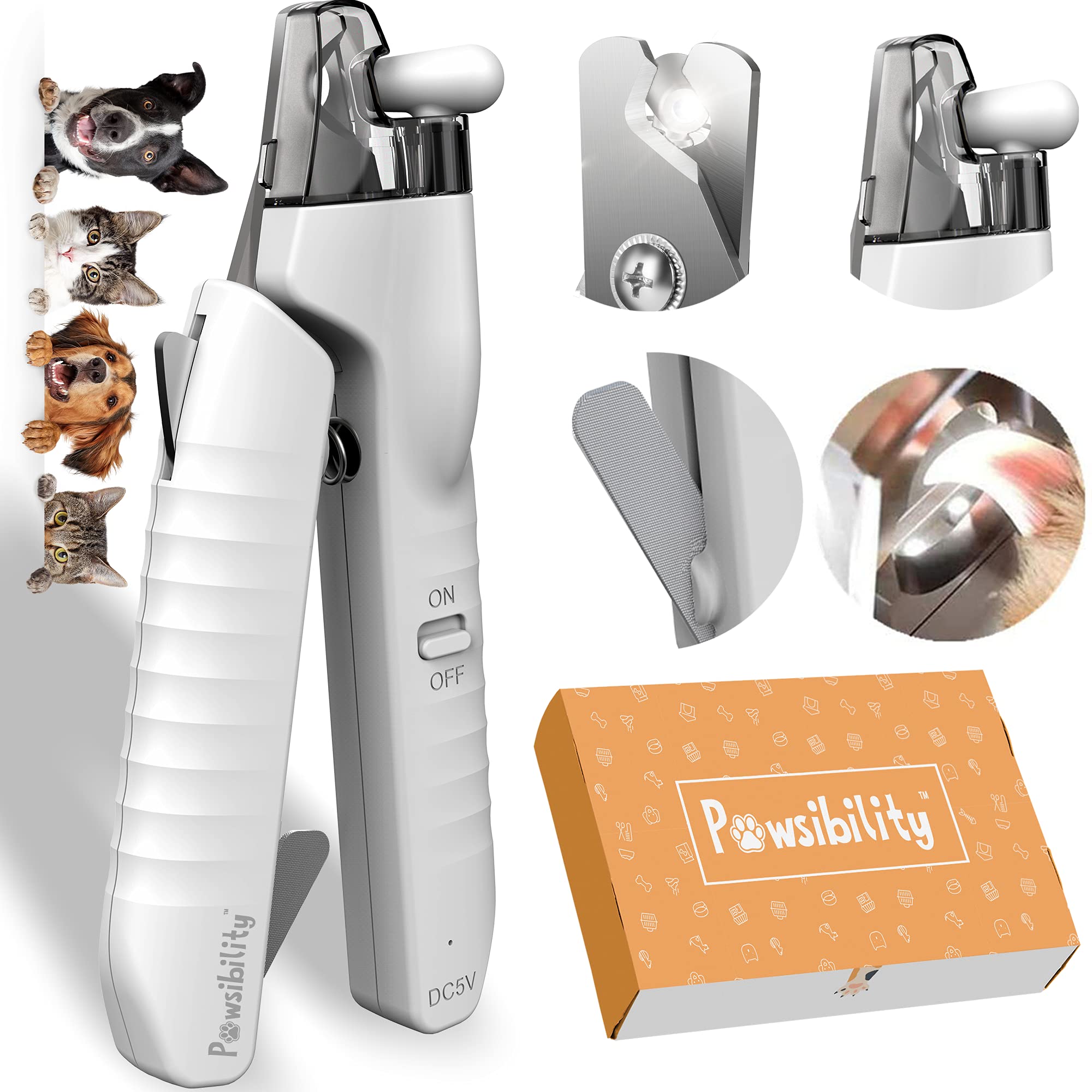 Pawsibility - Reinvented Pet Nail Clippers For Your Pal - Usb Rechargeable Led Light For Bloodline | Razor Sharp And Durable Bla