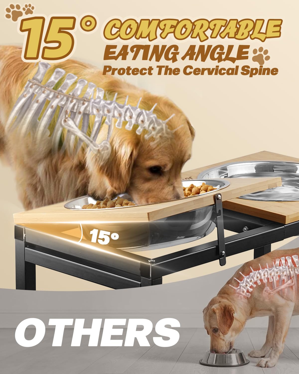 Jovrun Elevated Dog Bowls Large Breed, 15''-20.5'' H 4500Ml Raised Dog Bowls For Large Extra Large Dogs, Bamboo Bowl Elevated Wi