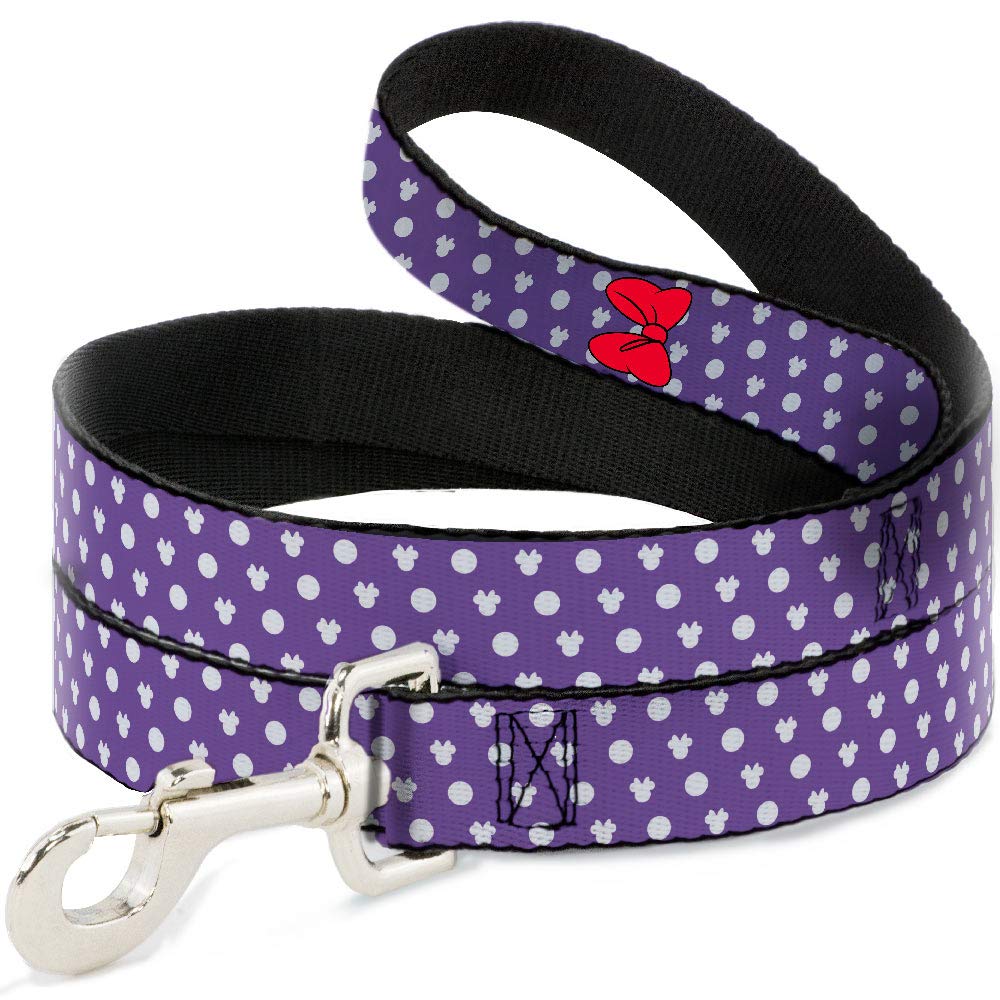 Dog Leash Minnie Mouse Bow Ears Monogram Dots Purple White 4 Feet Long 1.5 Inch Wide