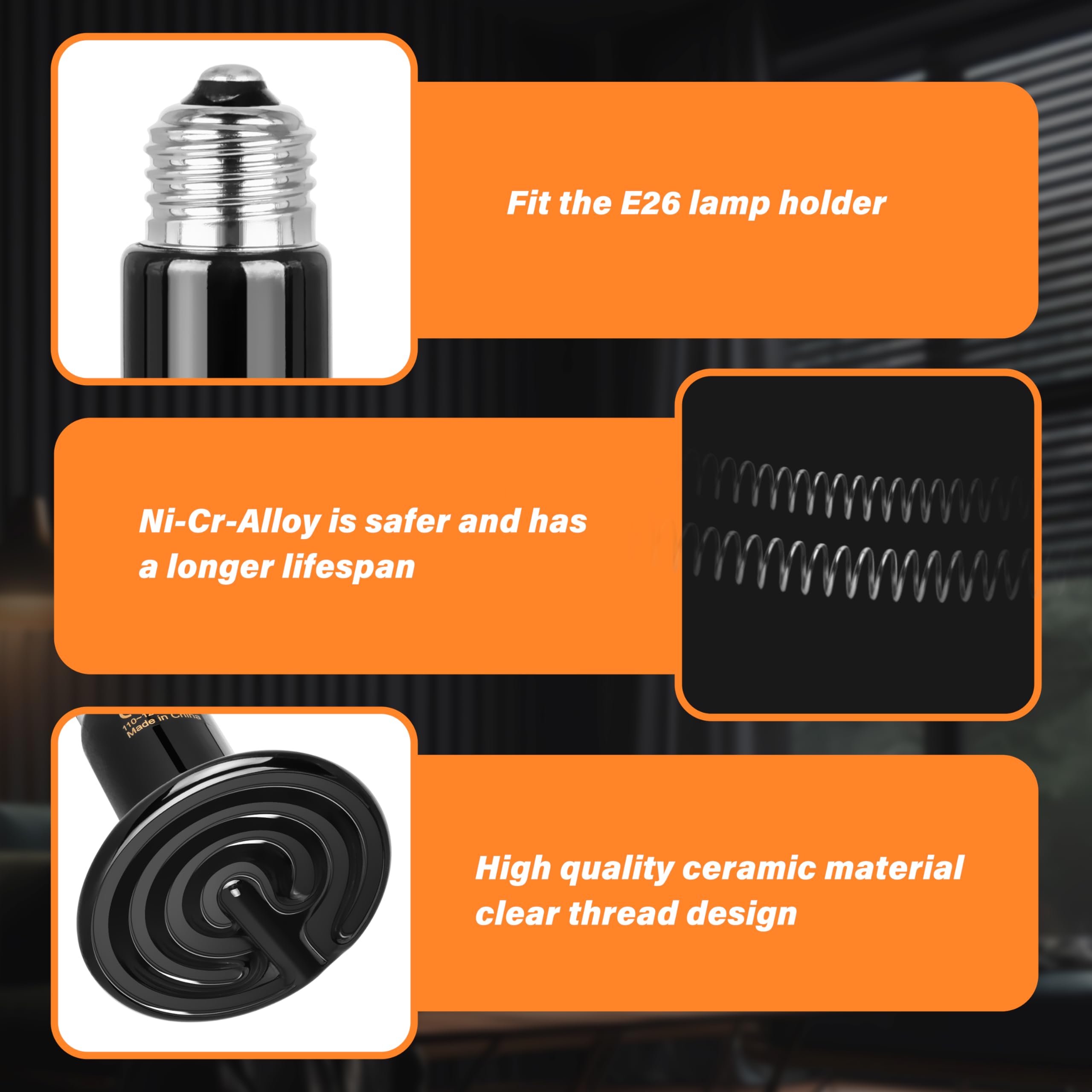 Simple Deluxe 100W Ceramic Heat Emitter 2 Pack Reptile Heat Lamp No Light Emitting Heat Bulbs for Amphibian Terrarium, Bearded D