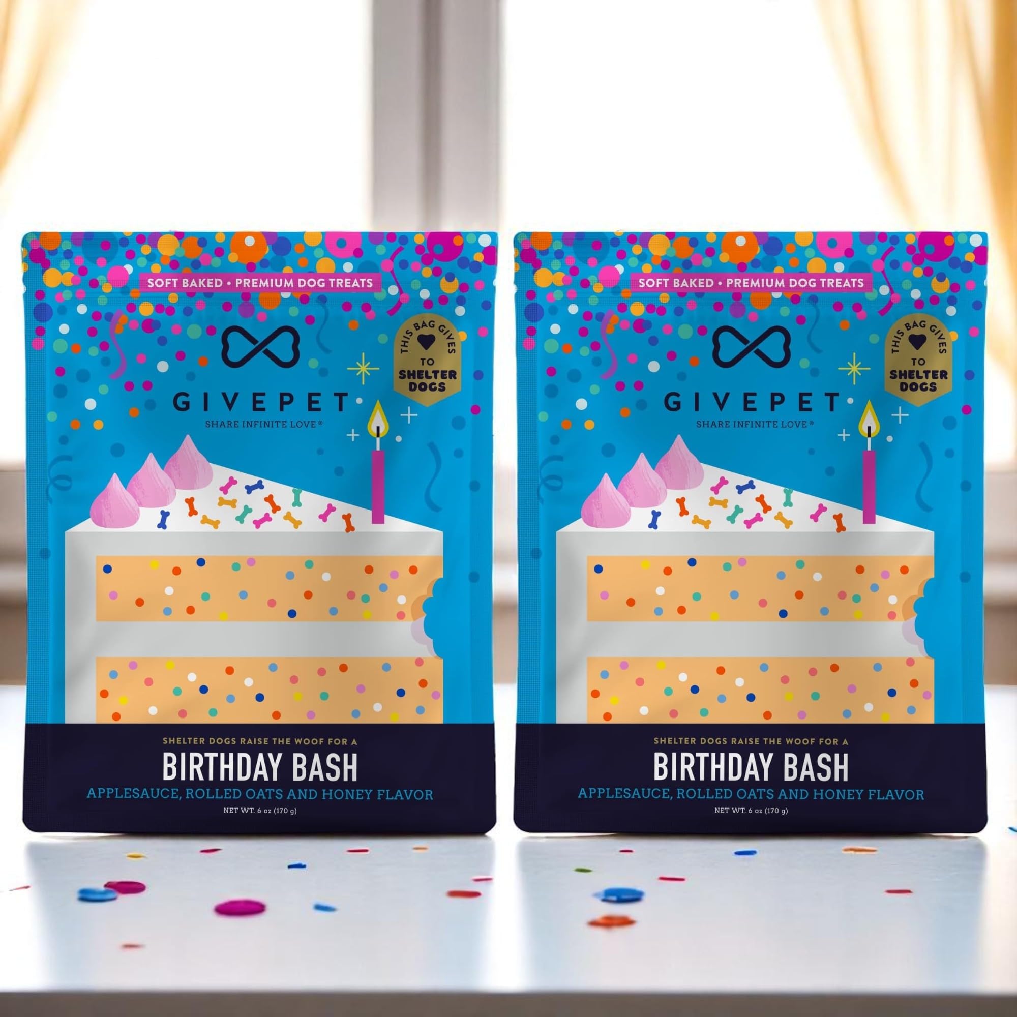 Birthday Bash Dog Training Treats, Natural Applesauce and Honey Flavor, 6 Oz Bags, Pack of 2