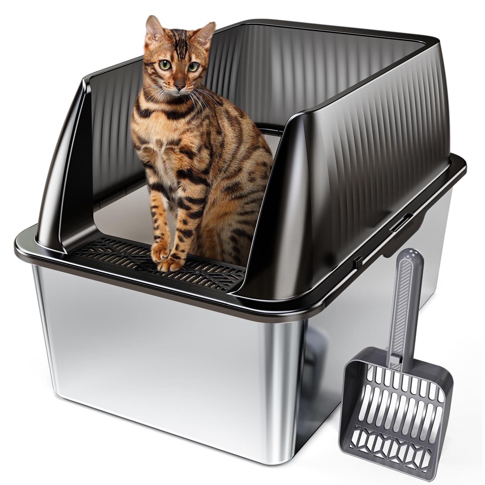Tripamin 15    Stainless Steel Cat Litter Box,Xl Stainless Steel With High Sides, Extra Large Metal Cat Litter Box For Big Cats,