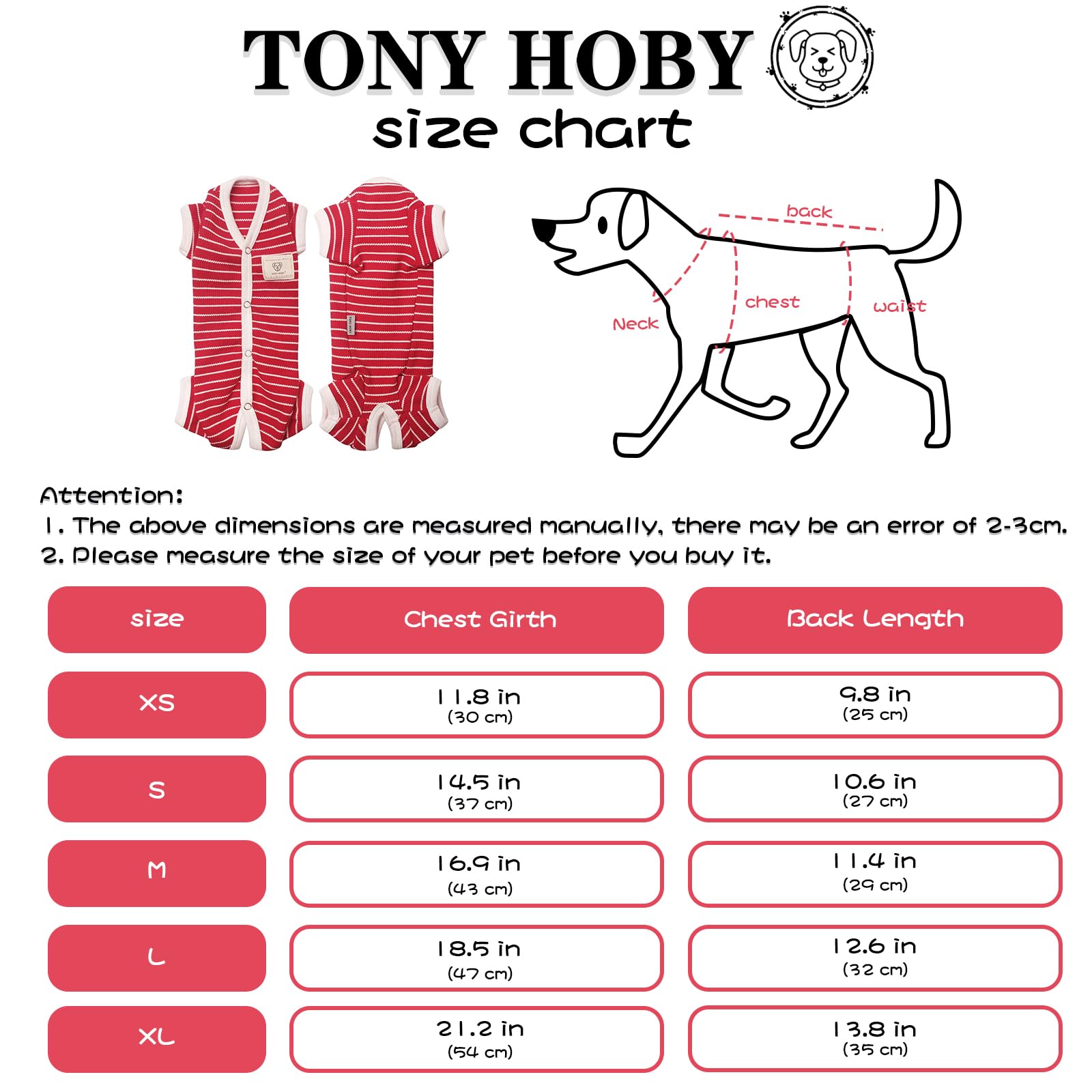 Tony Hoby Dog Pajamas 4 Legged Pet Clothes, Dog Onesies With Waffle Stripes, Dog Jumpsuit Pajamas For Medium Small Dog (Red, Girl, M)
