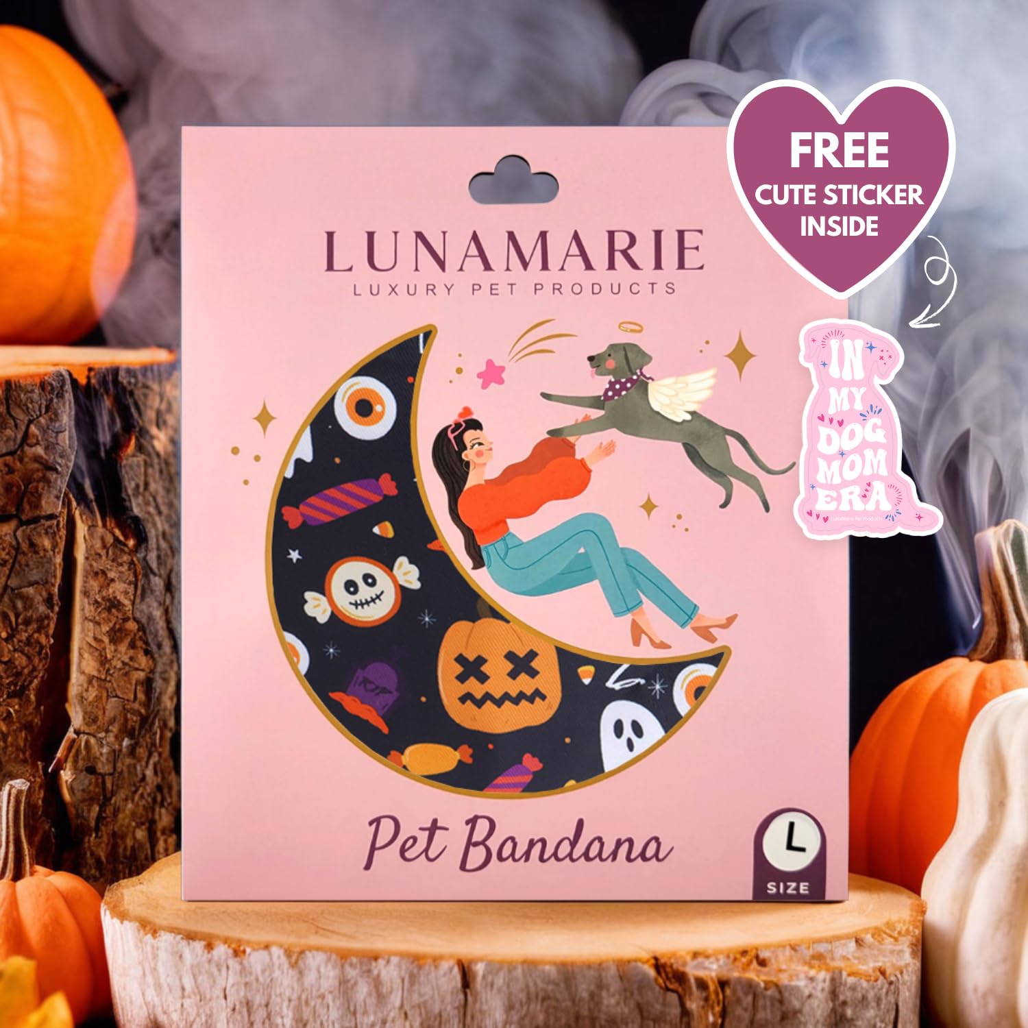Lunamarie - Luxury Cat And Dog Bandanas - Halloween Designs | Premium Silky Poly Fabric | 100% Handmade Custom Shape Dual Layered Small, Medium, Large Cat Scarf (Trick-Or-Treat, Medium)