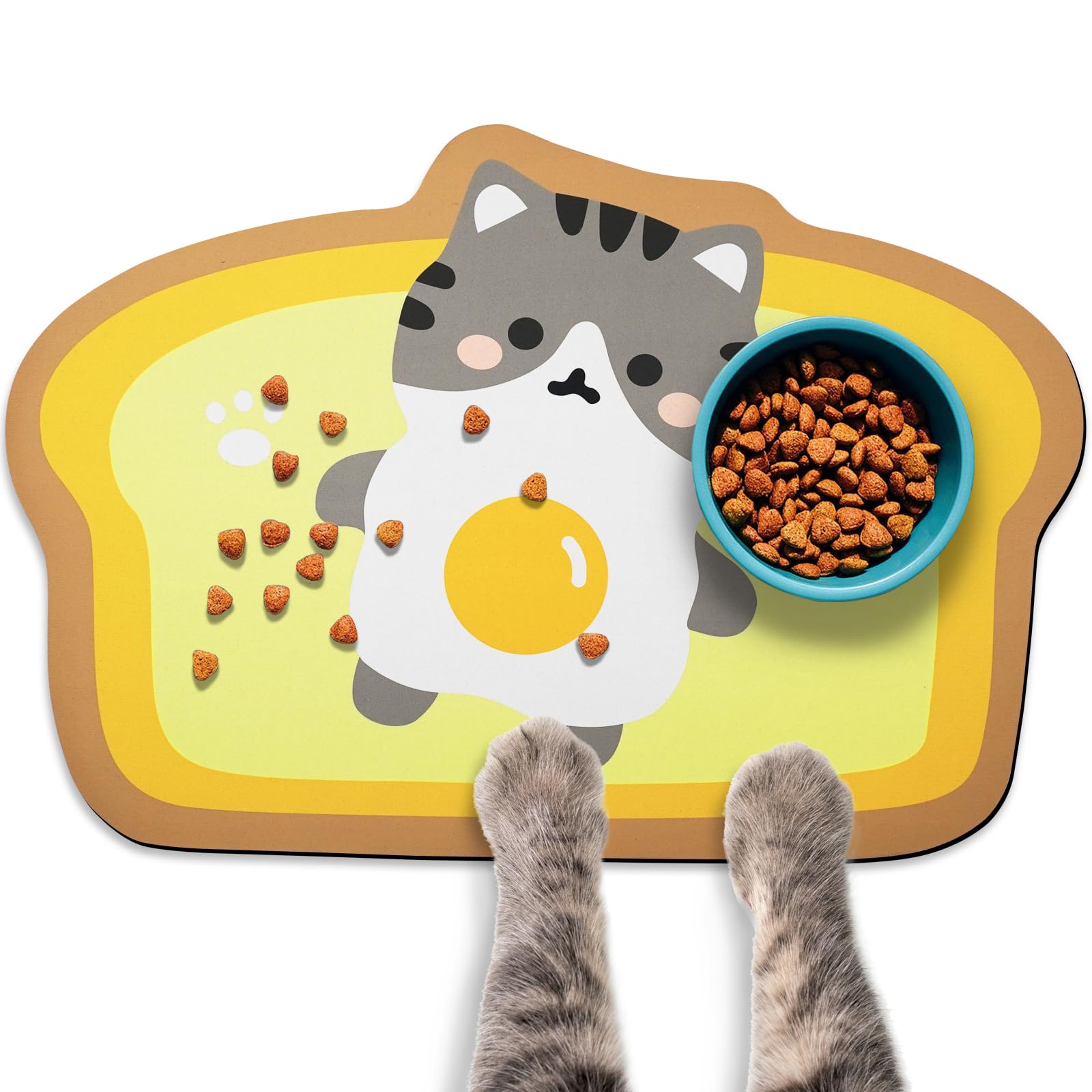 Zoeeya Cat Food Mats for floor, Cat Water Bowl Mats Pet Feeding Absorbent Mat Cat Placemats for Food and Water Yellow 25.9 * 17.