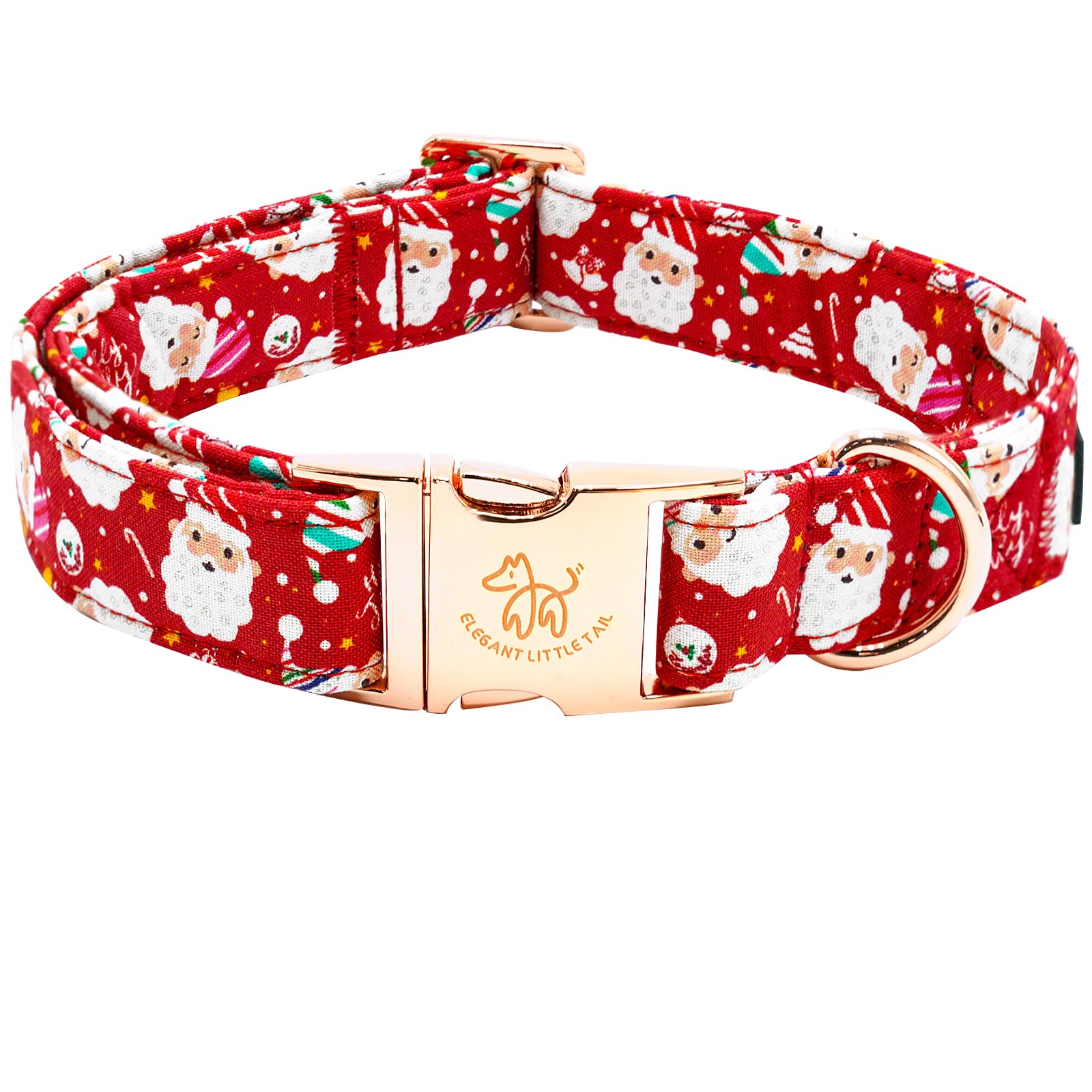 Elegant Little Tail Christmas Dog Collar, Red Santa Claus Print Pet Collar Dog Durable Cute Dog Collars Winter Holiday Male Or F