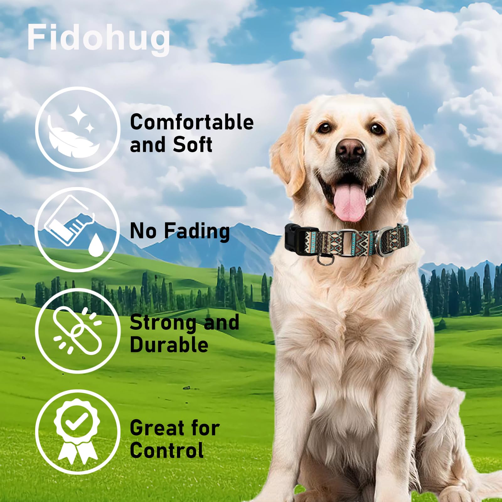 Fidohug Martingale Dog Collar With Buckle Tribal Design Adjustable Escape Proof Pet Collars (Aztec, Large)