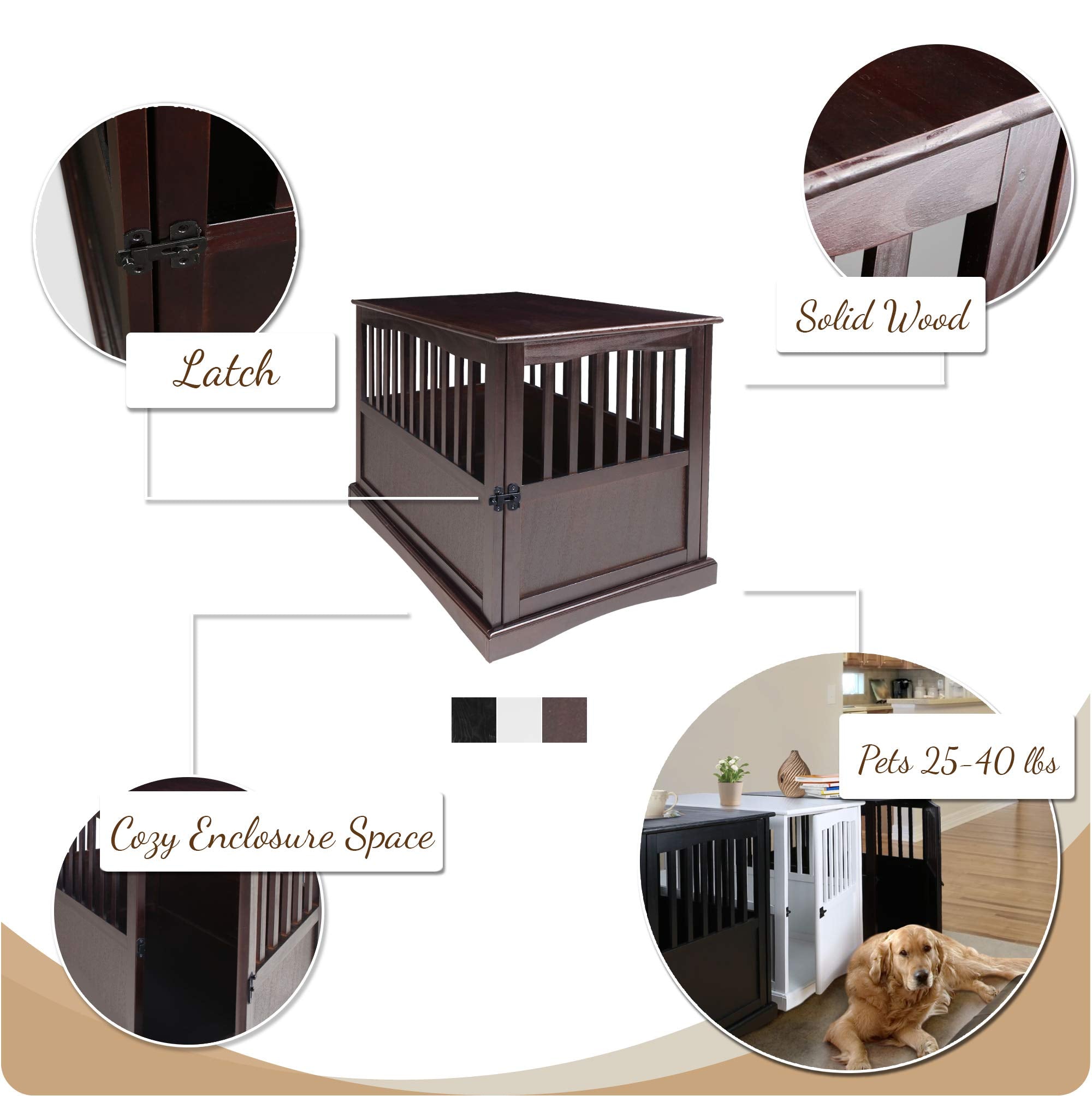 Casual Home Wooden Large Pet Crate, End Table, Espresso, 24 x 36.5 x 29.5 in