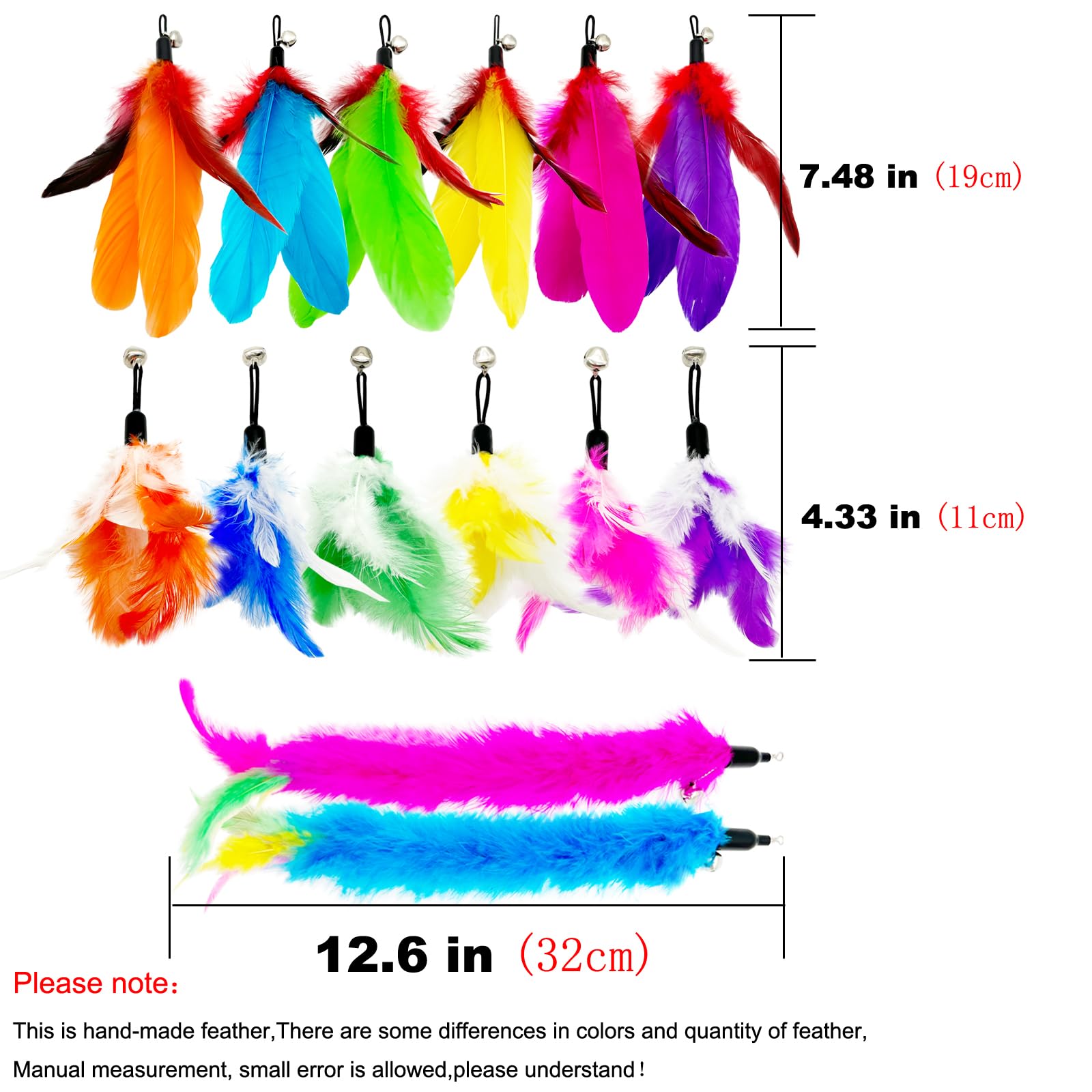 Tienailing Cat Feather Toys Refills Cat Wand Replacement Feathers, 14 Pcs Feathers Cat Toy Refills, Cat Toys Feathers For Cat Wand